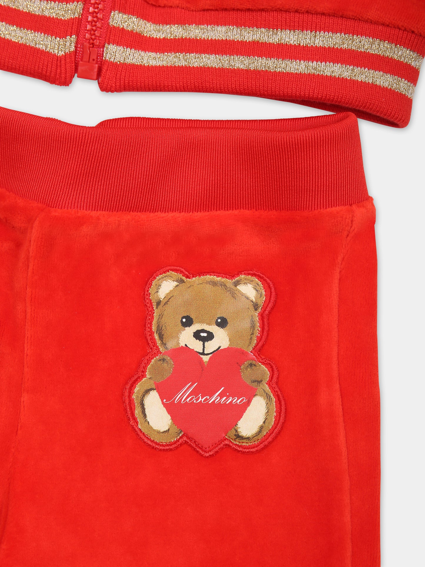 Completo rosso in ciniglia per neonata con Teddy Bear,Moschino Kids,MAK01V LGA07 50109