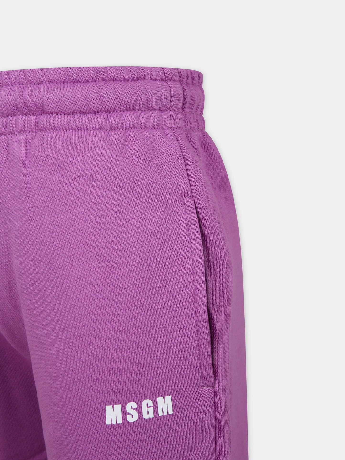 Pantaloni lilla per bambina con logo,Msgm Kids,F3MSJUFP025 071