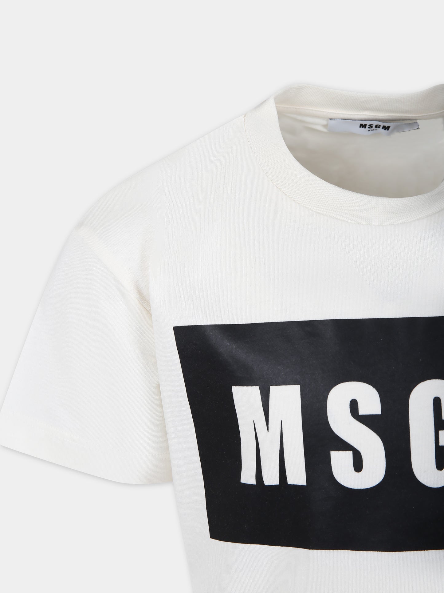 T-shirt avorio per bambini con logo,Msgm Kids,F3MSJUTH009 013