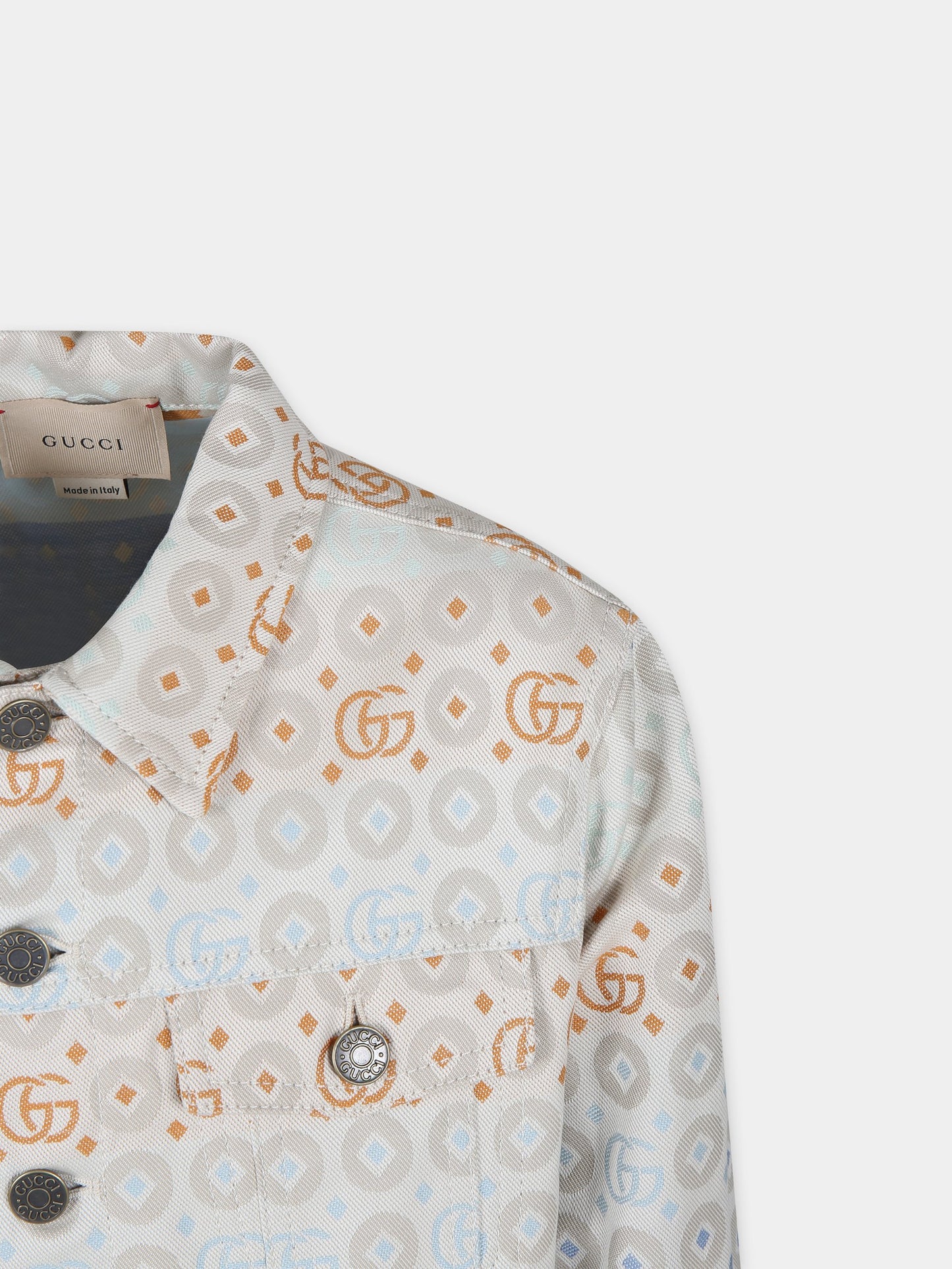 Giubbotto di jeans avorio per bambini con doppia G,Gucci Kids,782493 XDCYA 9275