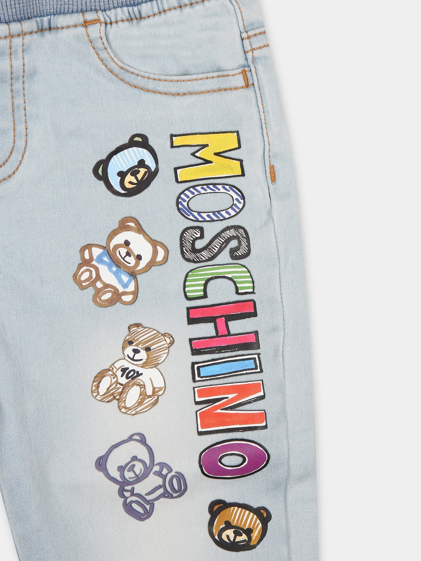Jeans in denim per neonato con Teddy Bear e logo multicolor,Moschino Kids,MUP04H LXE49 40511