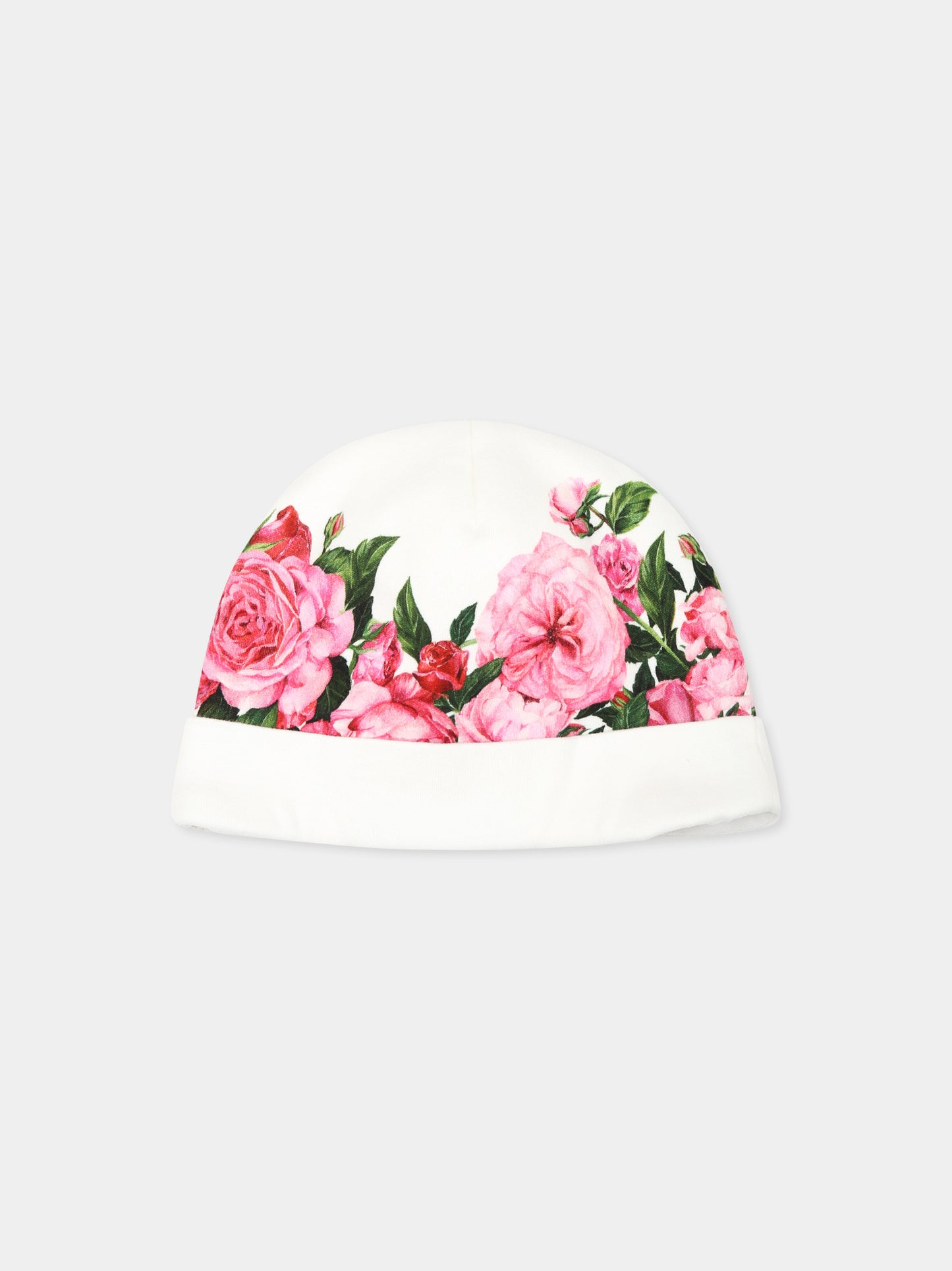 Set tutina bianca per neonata con logo DG e stampa rose,Dolce & Gabbana Kids,L2JO2Y II7E8 HW412