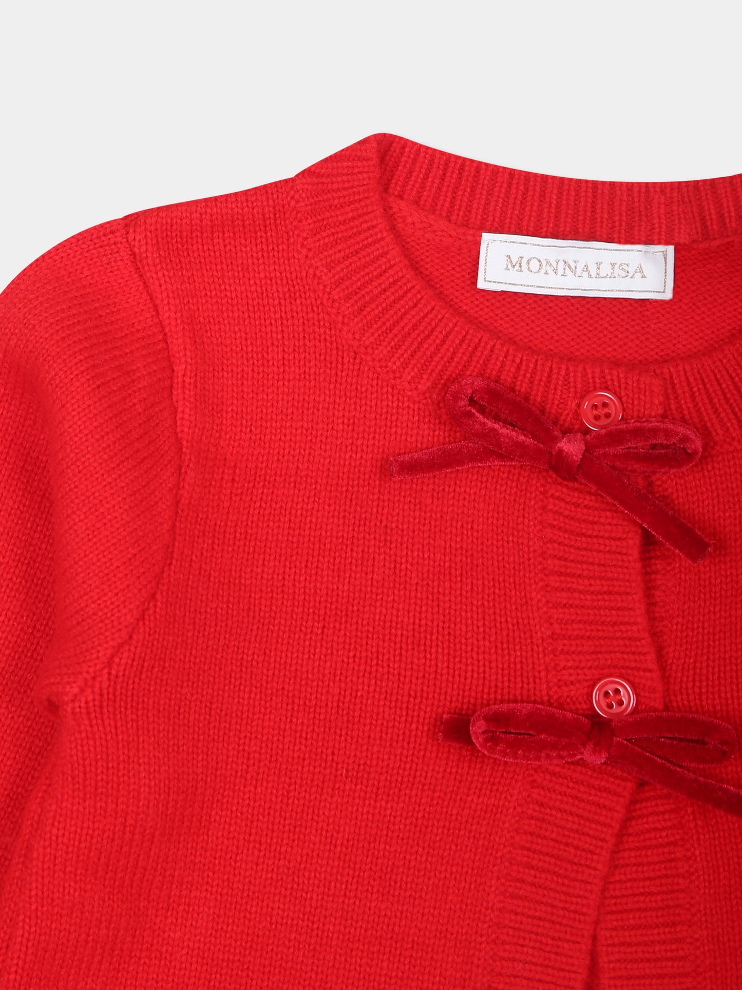 Cardigan rosso per neonata con fiocchi,Monnalisa,39D803 4090 0043