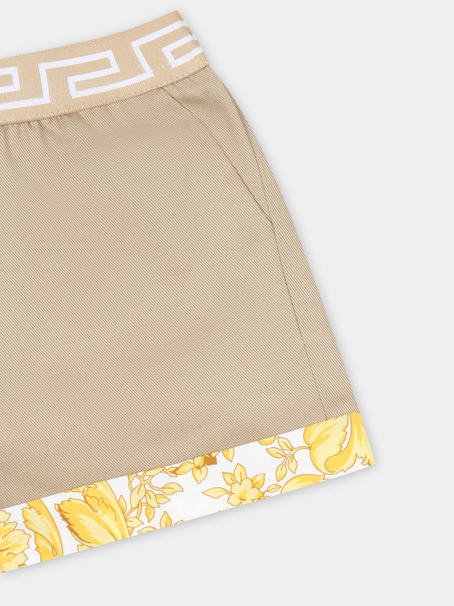 Shorts beige per neonato con stampa barocco,Versace,1014231 1A10103 2KH00