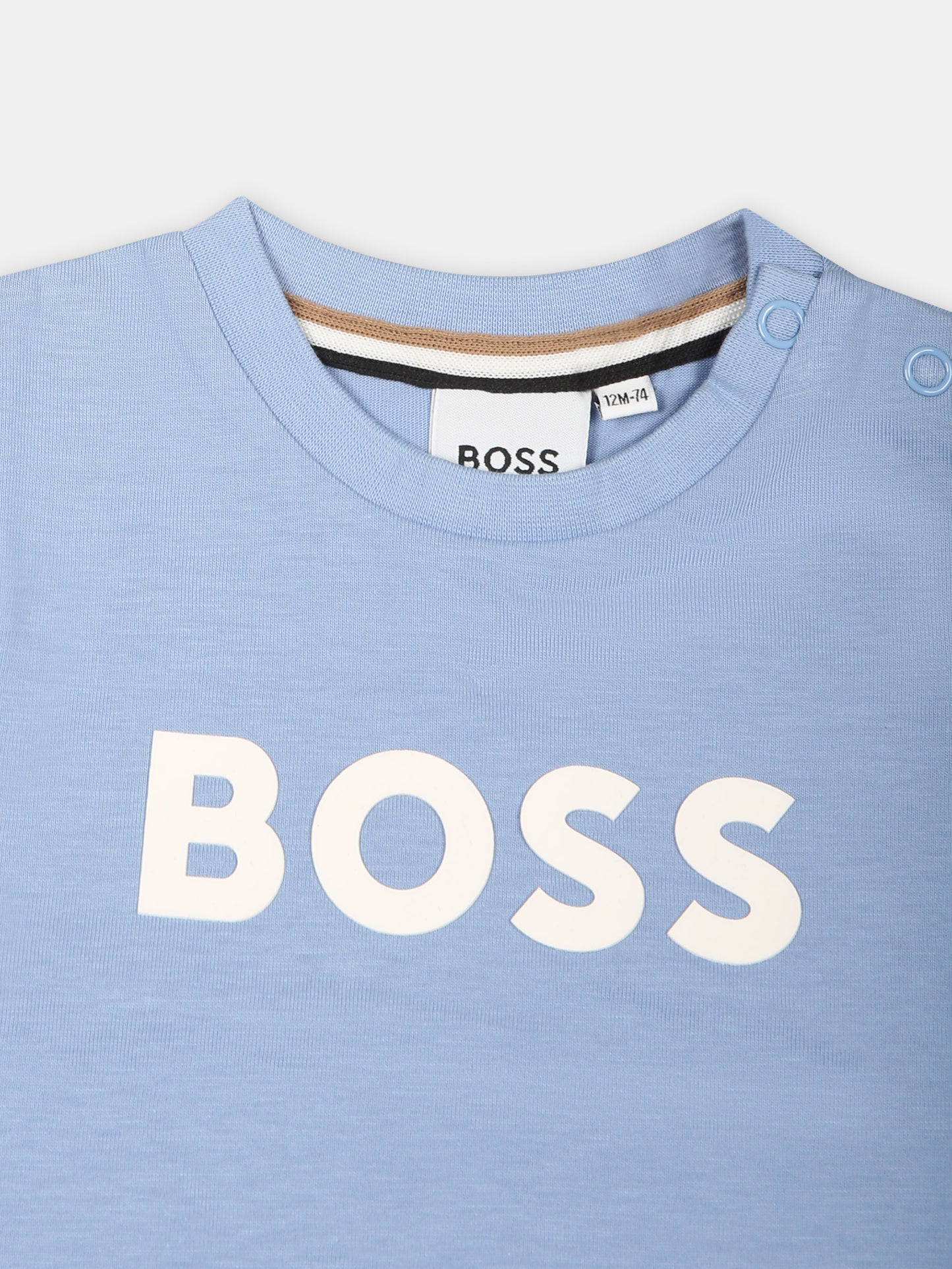T-shirt celeste per neonato con logo,Boss,J05999 77A