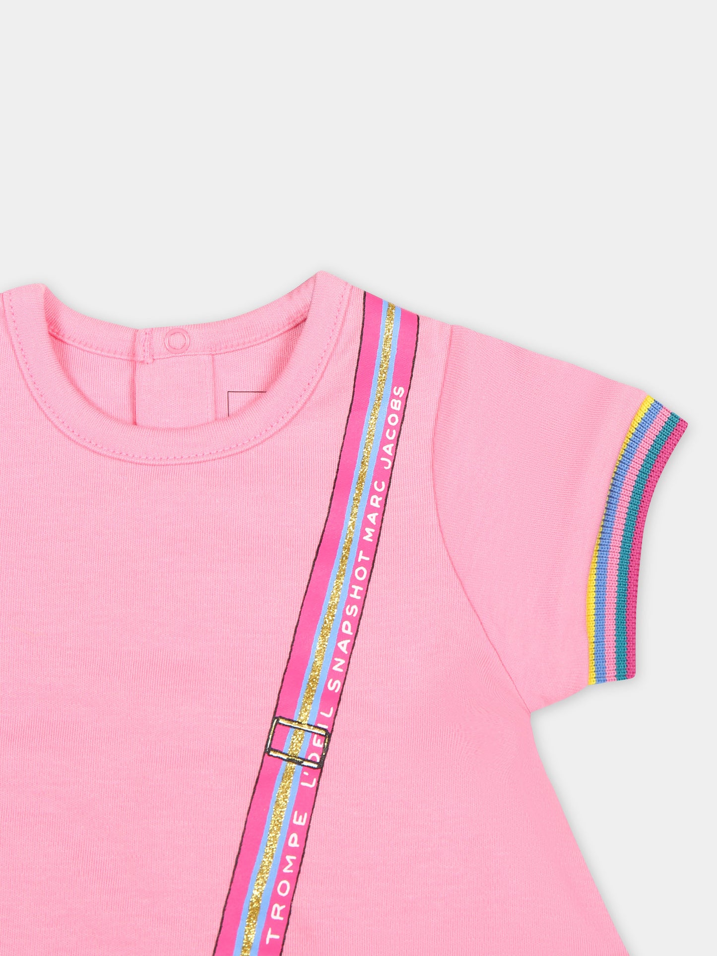 Vestito rosa per neonata con stampa borsa e logo,Marc Jacobs,W92021 44G