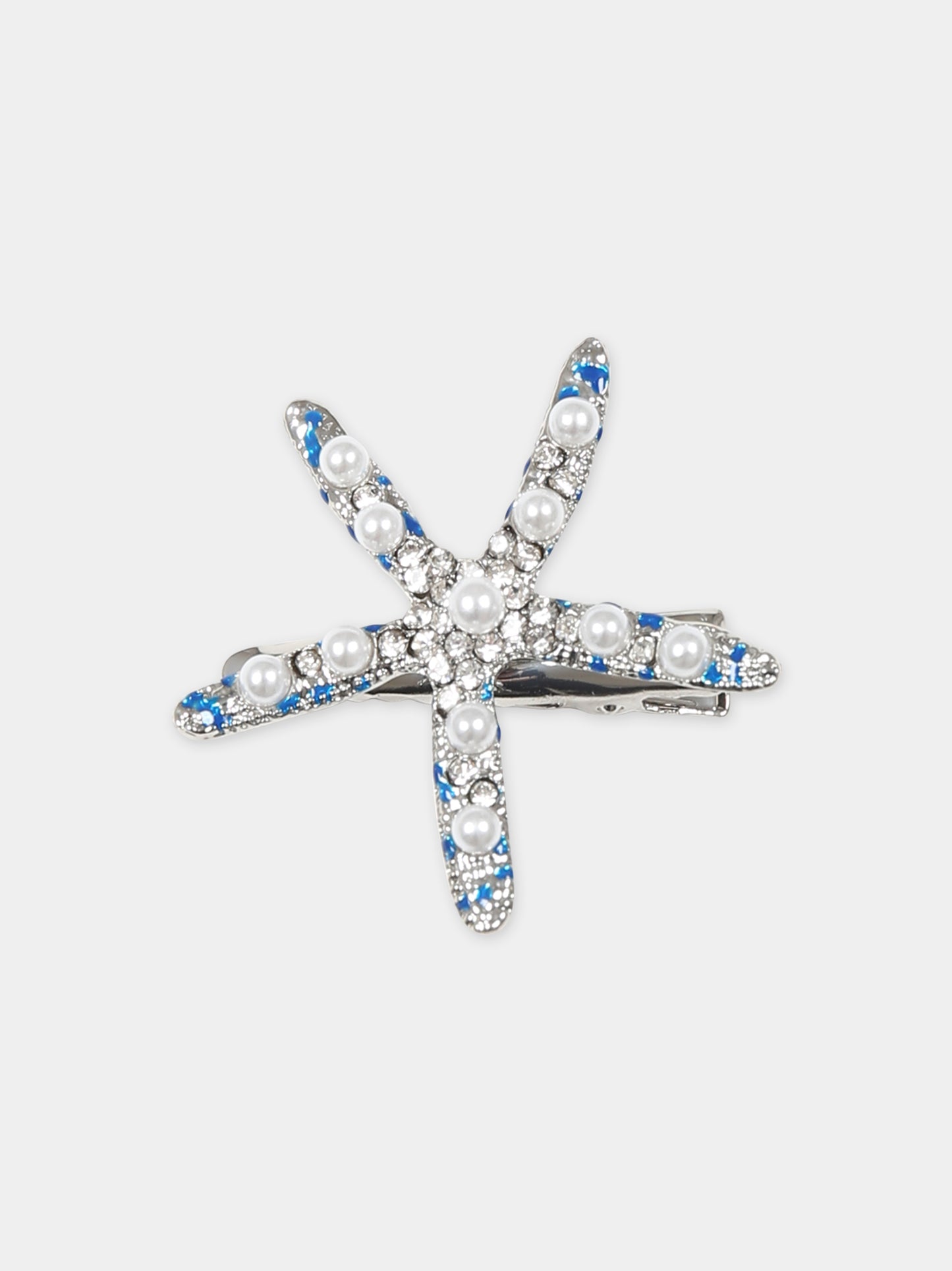 Set fermagli blu per bambina con perle e strass,Monnalisa,19C006 3717 0054