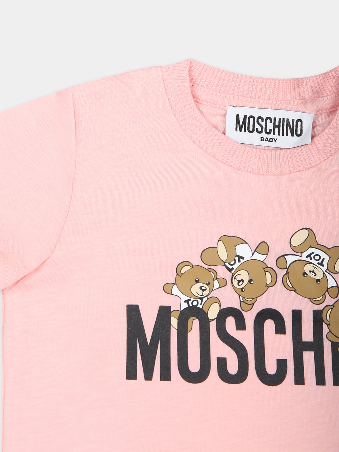 T-shirt rosa per neonata con Teddy Bears,Moschino Kids,MWM032 LAA03 50209