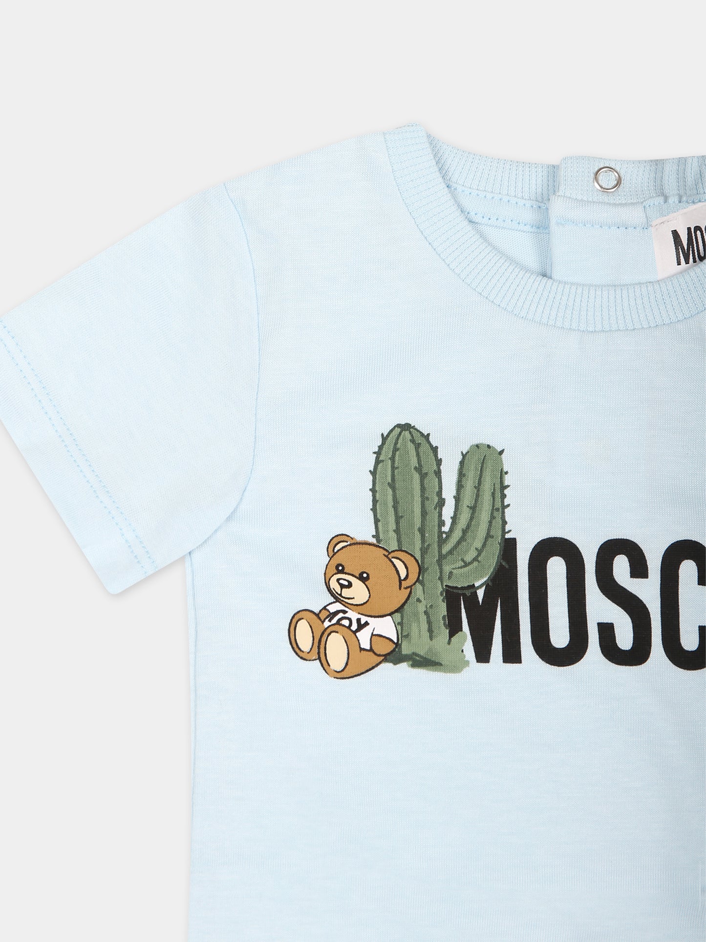 Tutina celeste per neonato con Teddy Bear e cactus,Moschino Kids,MUT03S LAA02 40304