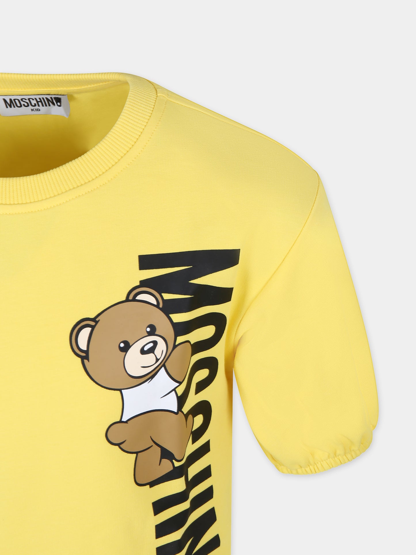 Vestito giallo per bambina con Teddy Bear,Moschino Kids,HAV0CQ LDA25 50162