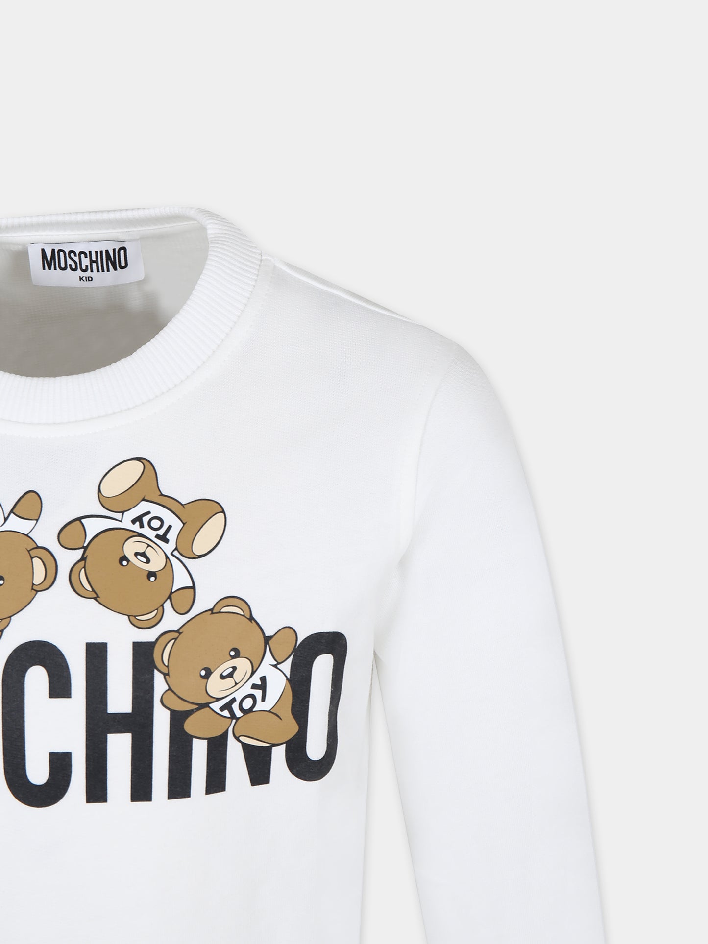 Felpa bianca per bambini con Teddy Bears e logo,Moschino Kids,HZF05R LCA19 10101
