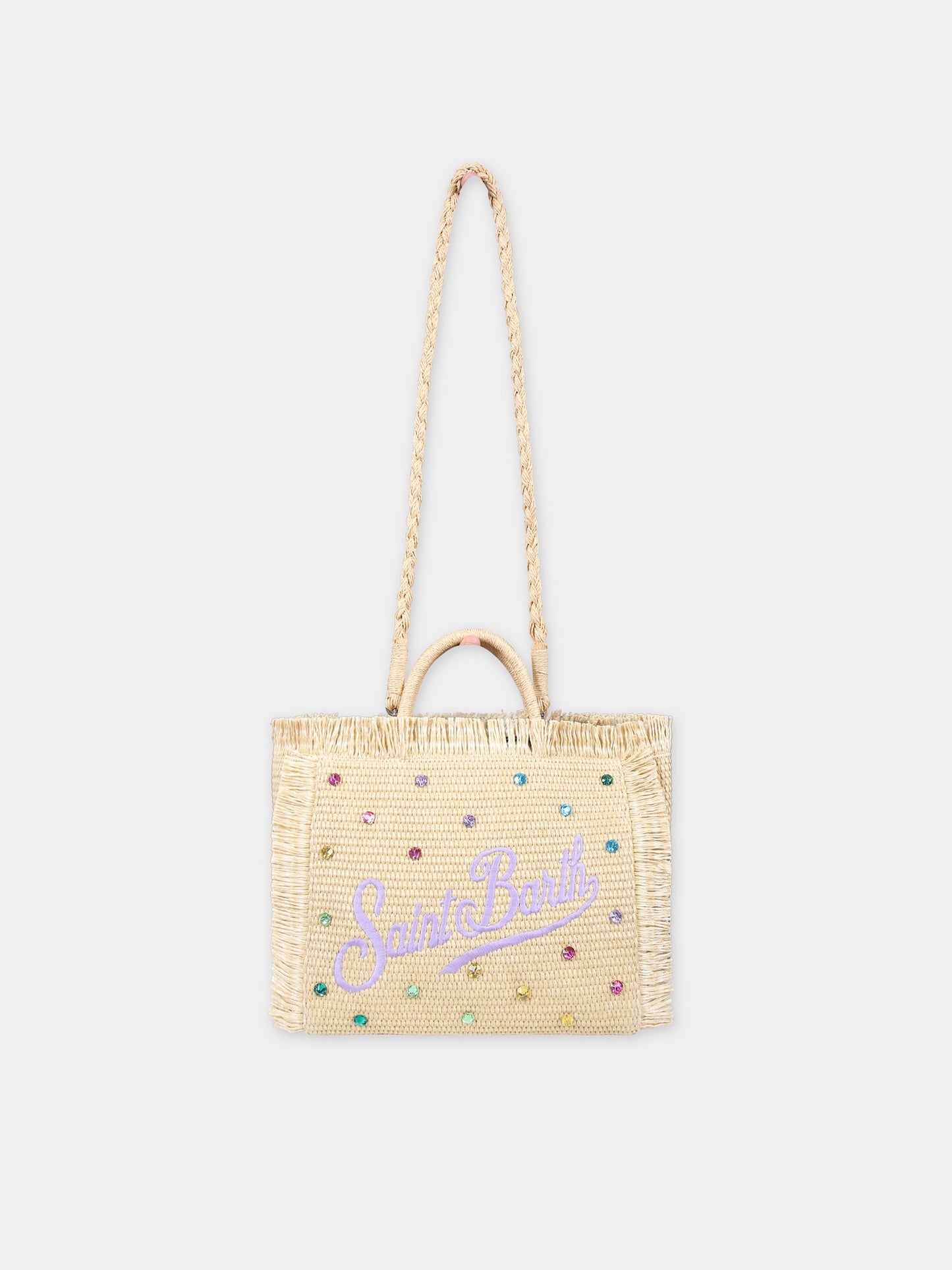 Borsa mare beige per bambina con logo e strass,Mc2 Saint Barth,COL0017 00057F