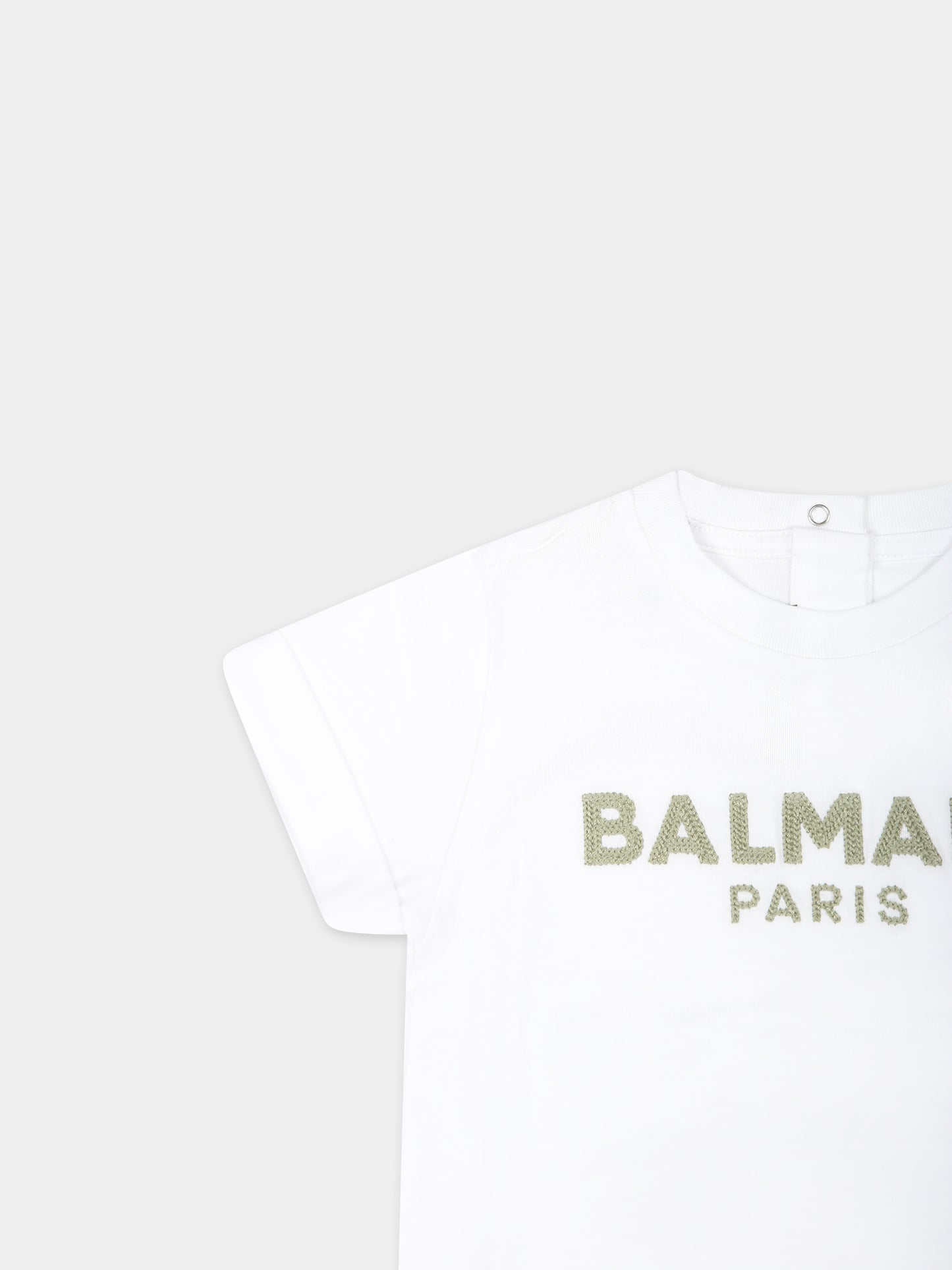 T-shirt bianca per neonati con logo ricamato,Balmain Kids,BT8531 Z0082 100