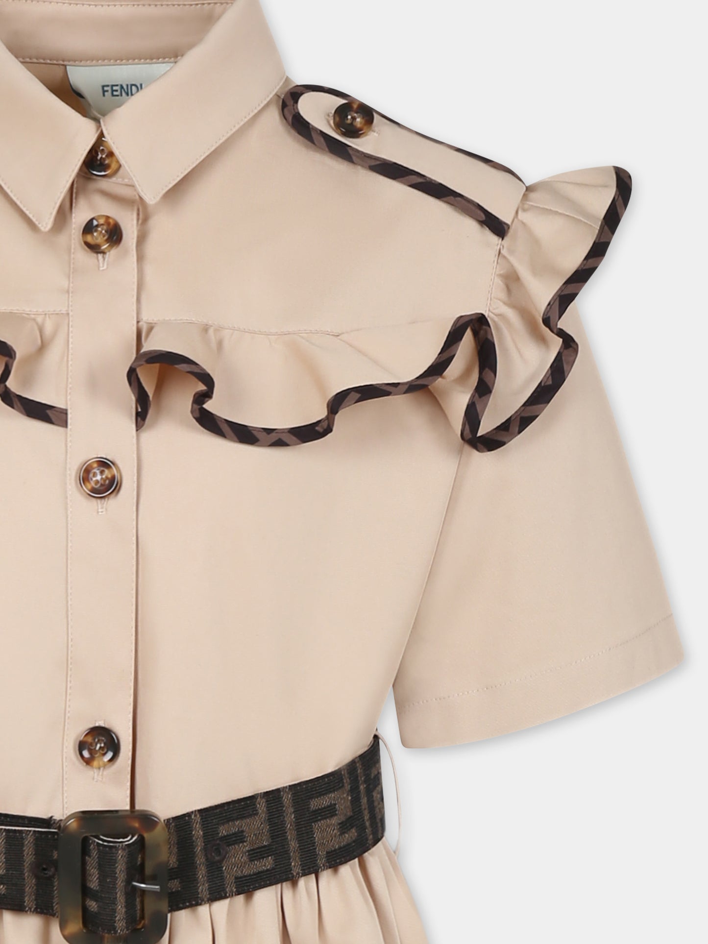 Vestito beige per bambina con FF,Fendi Kids,JFB734 ADEH F1P2P