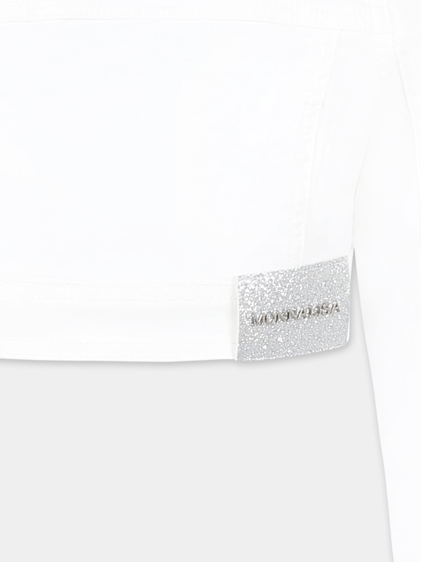 Giubbotto di jeans crop bianco per bambina con cristalli,Monnalisa,79E101 5021 0001