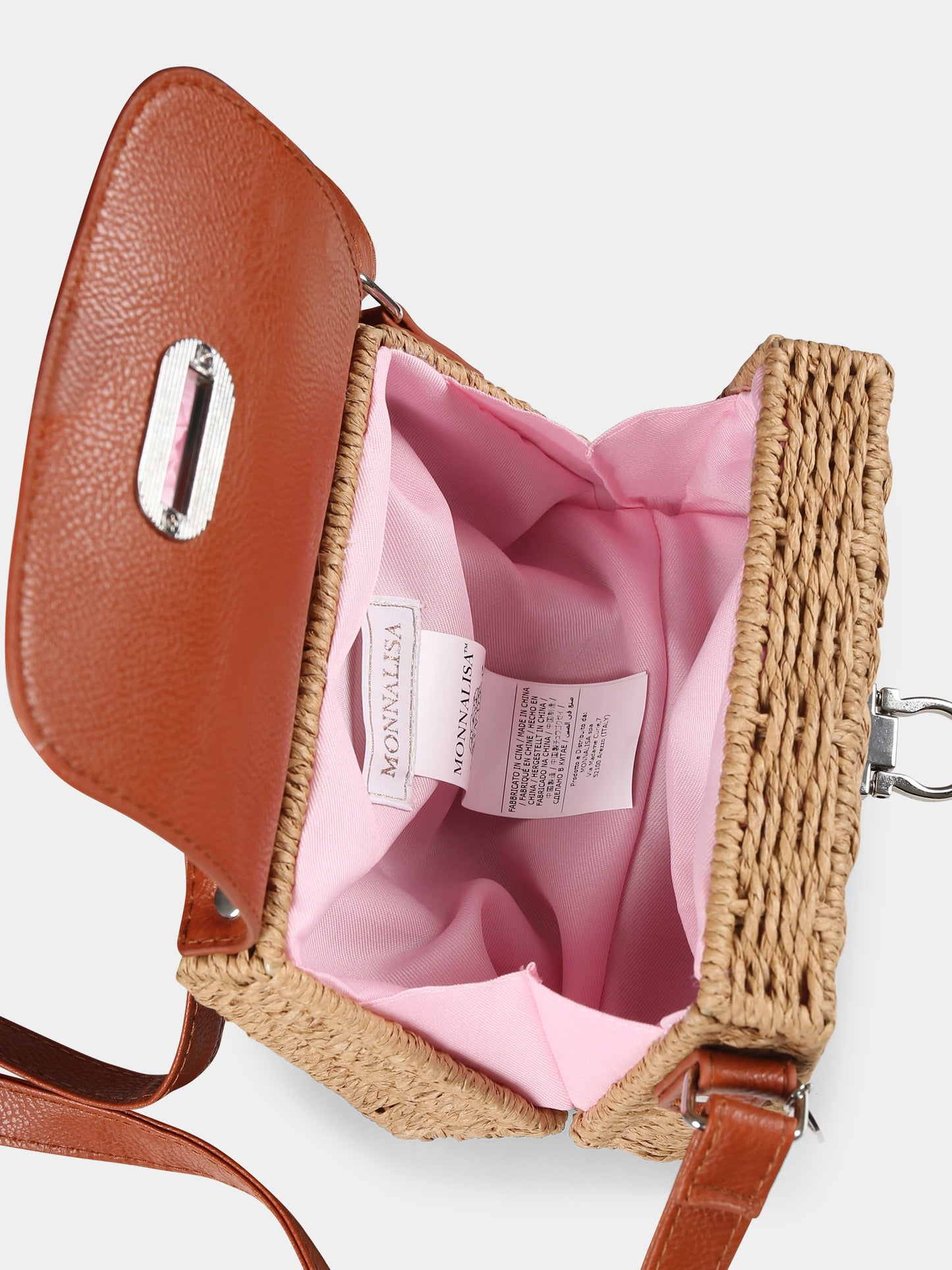 Borsa marrone per bambina con fiori di pesco,Monnalisa,19E000 5082 0003