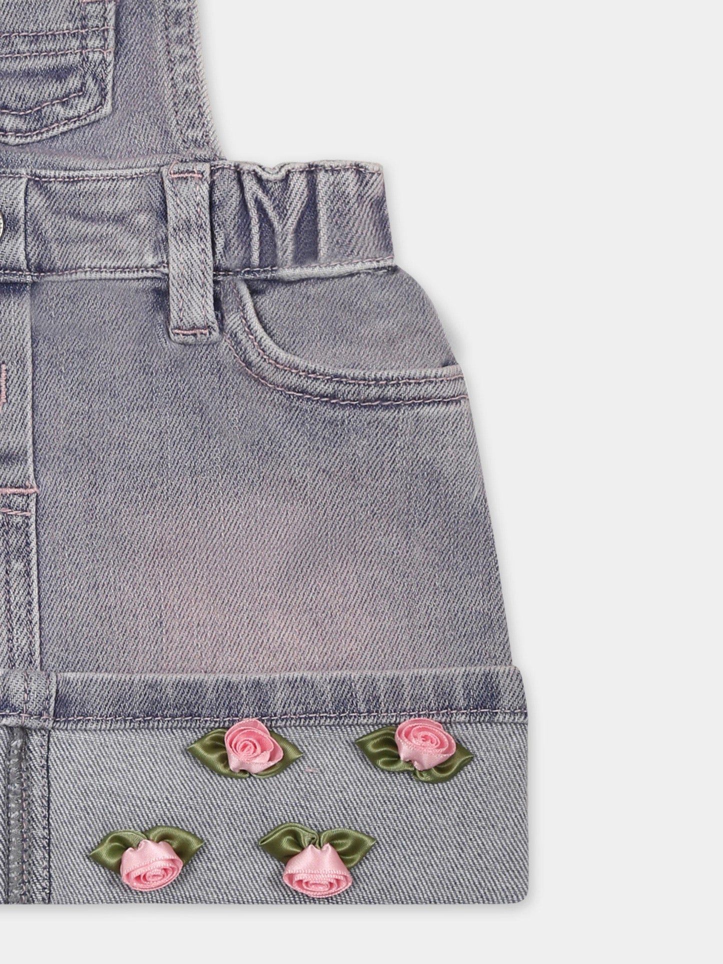 Denim dungarees for baby girl with roses