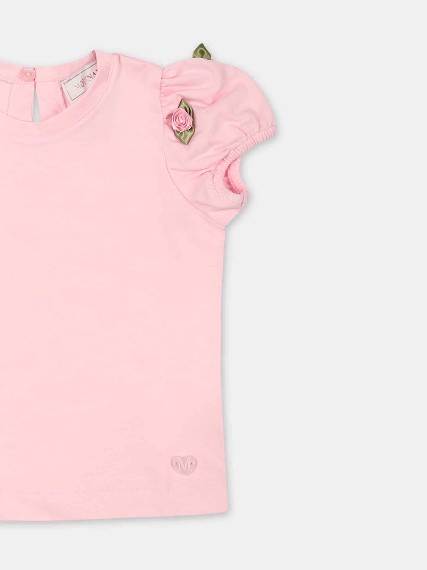 T-shirt rosa per neonata con rosselline,Monnalisa,31E604 5203 0090