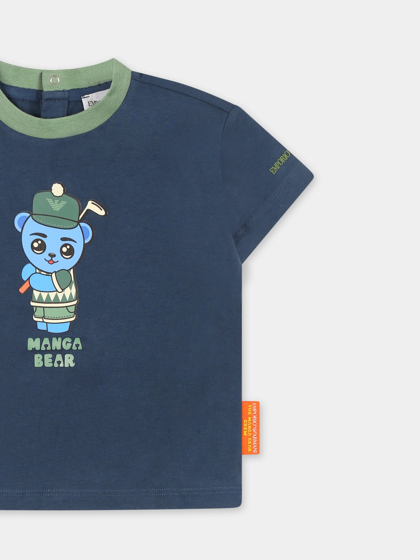 T-shirt blu per neonato con Manga Bear,Emporio Armani,EB000284 AF14768 UB150