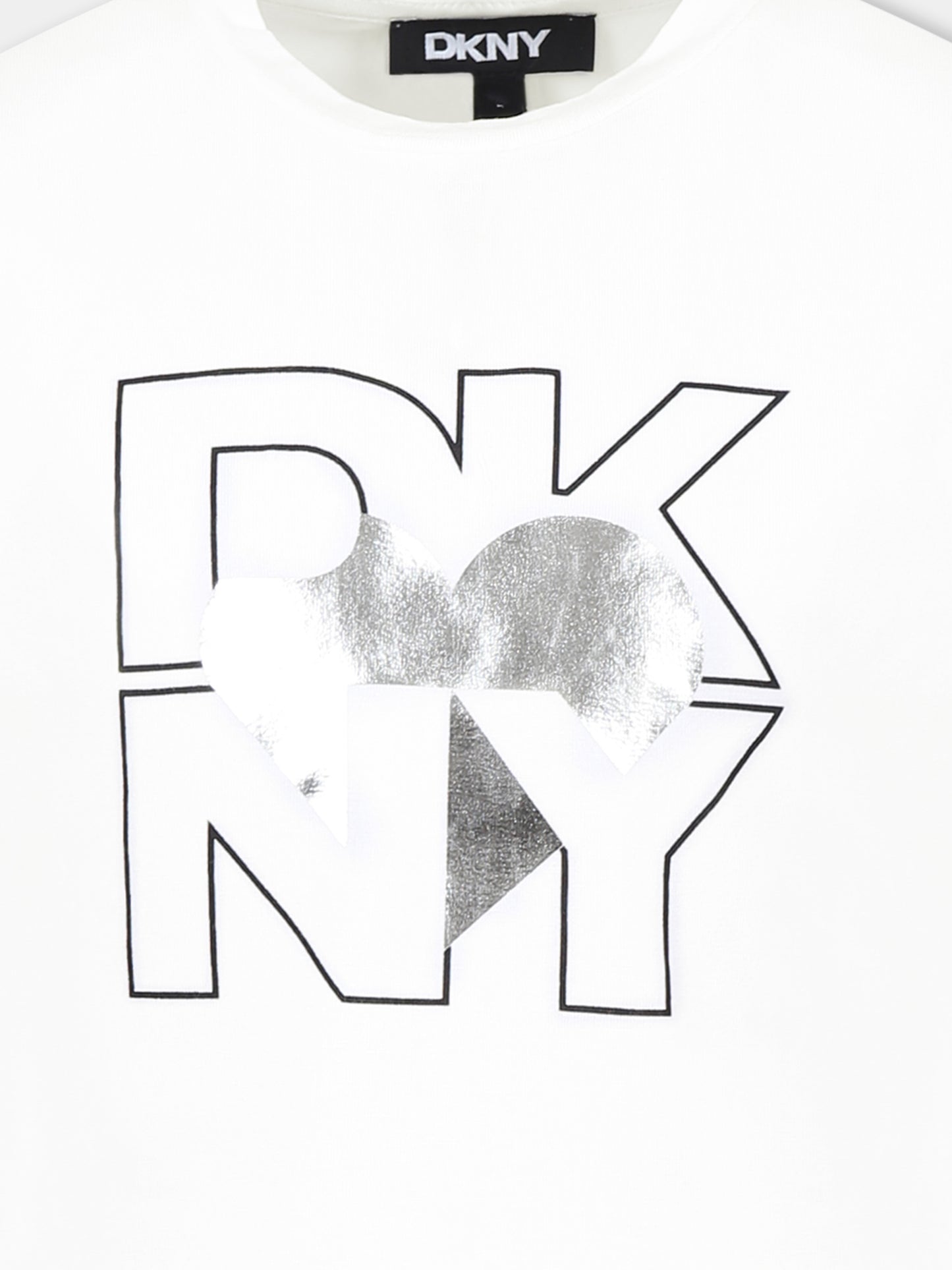 T-shirt bianca per bambina con logo e cuore,Dkny,D62305 016