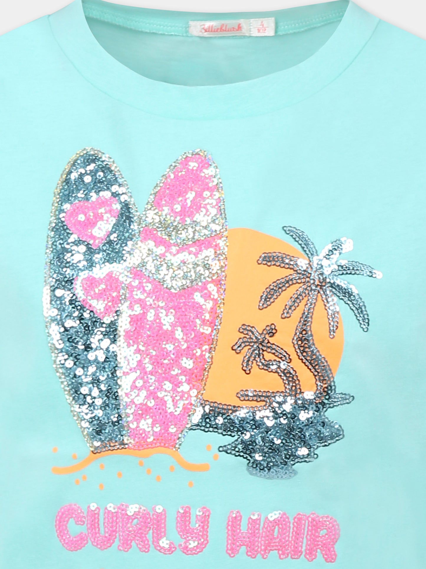 Vestito verde per bambina con tavole da surf e paillettes,Billieblush,U20980 74A