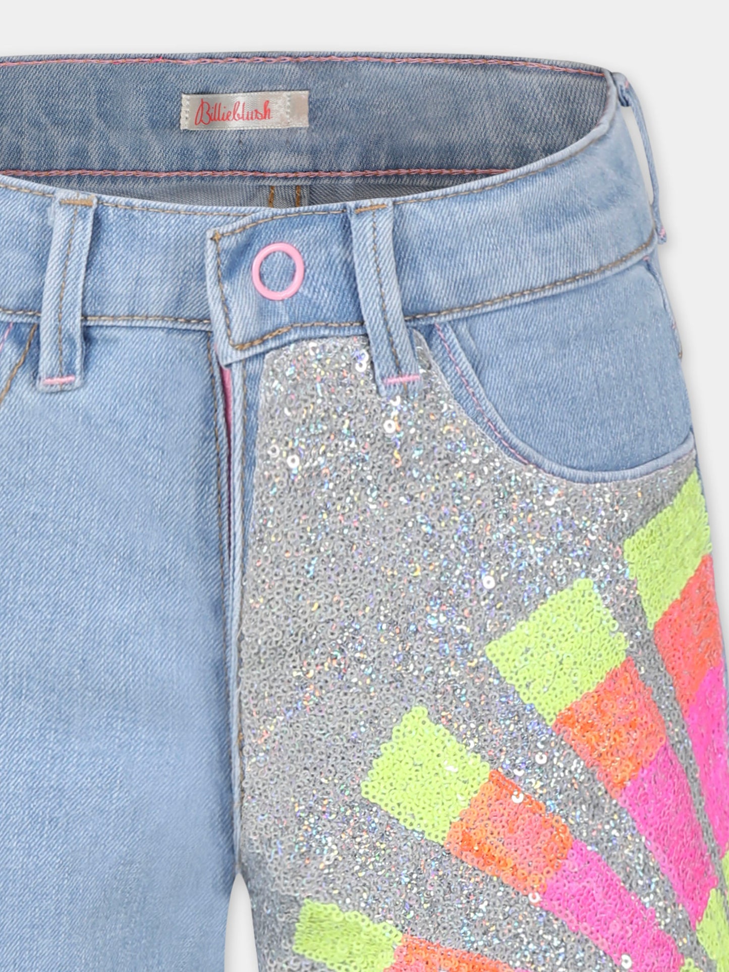 Shorts denim per bambina con sole e paillettes,Billieblush,U20890 Z18
