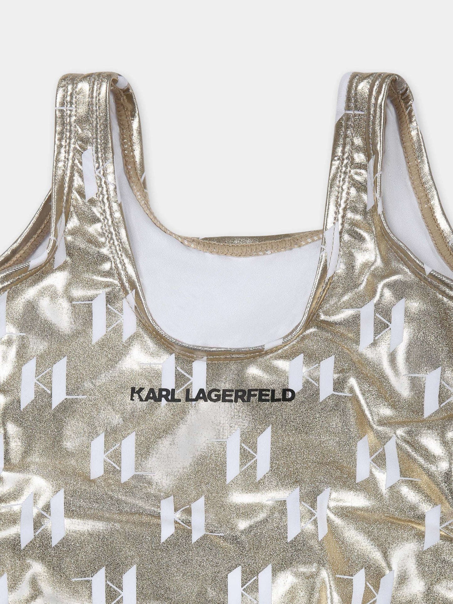 Gold swimsuit for baby girl with logo