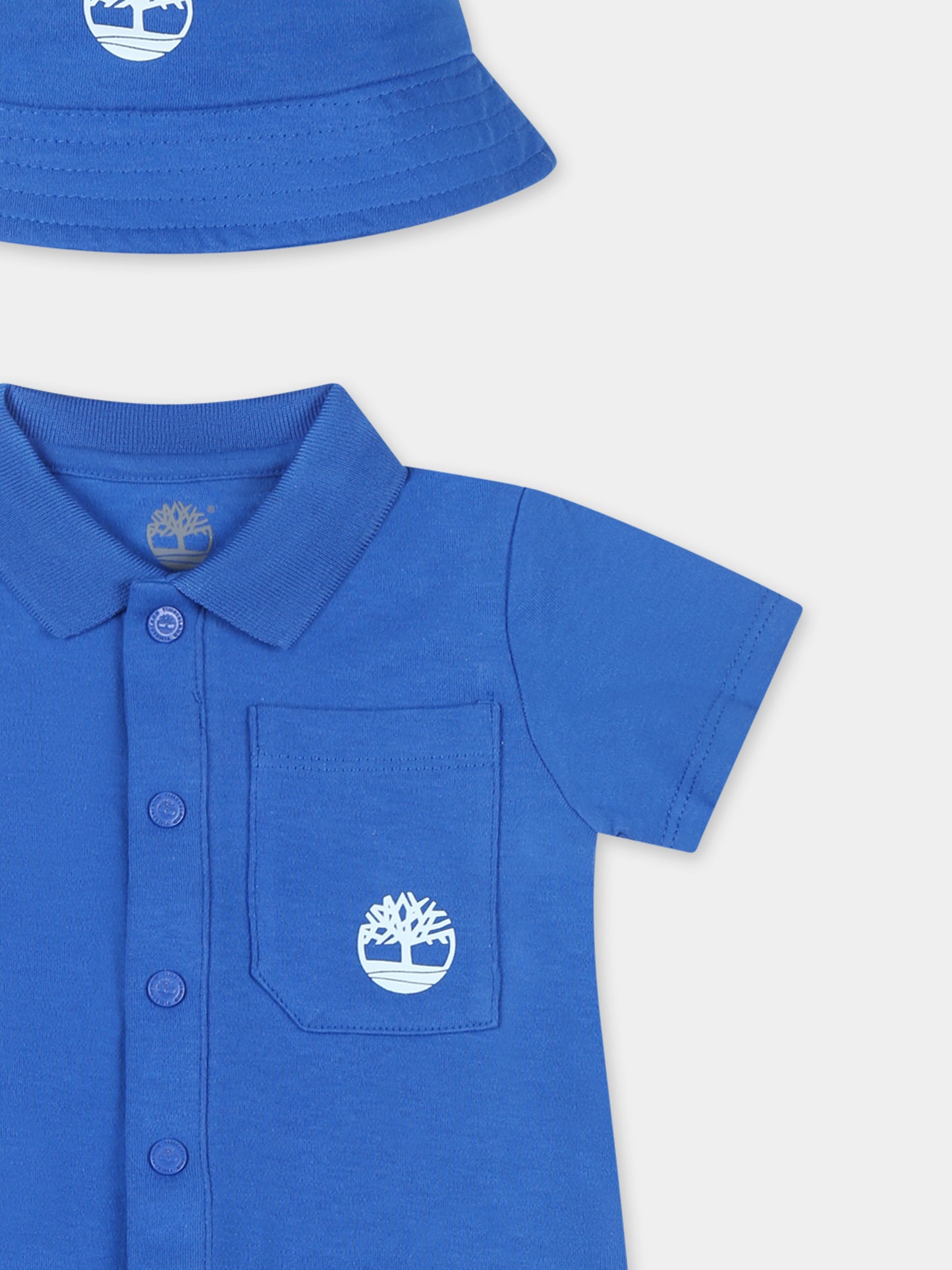 Set pagliaccetto azzurro per neonato con albero,Timberland,T60396 81L