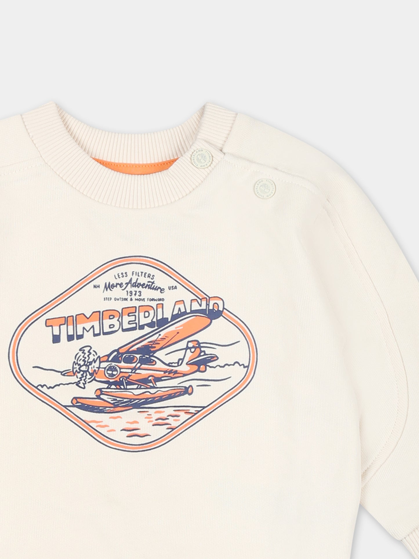 Felpa avorio per neonato con logo e stampa,Timberland,T60490 190