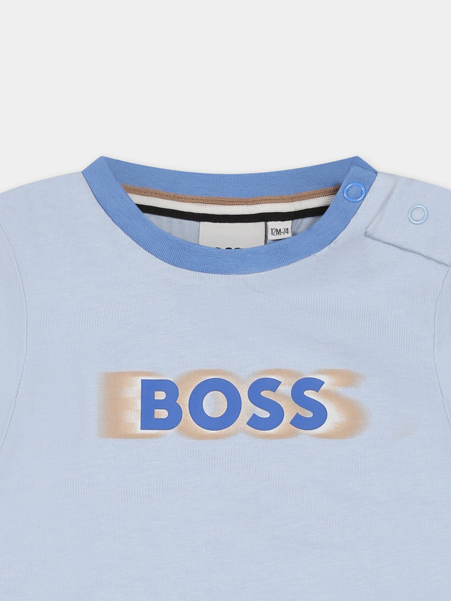 T-shirt celeste per neonato con logo,Boss,J52104 887