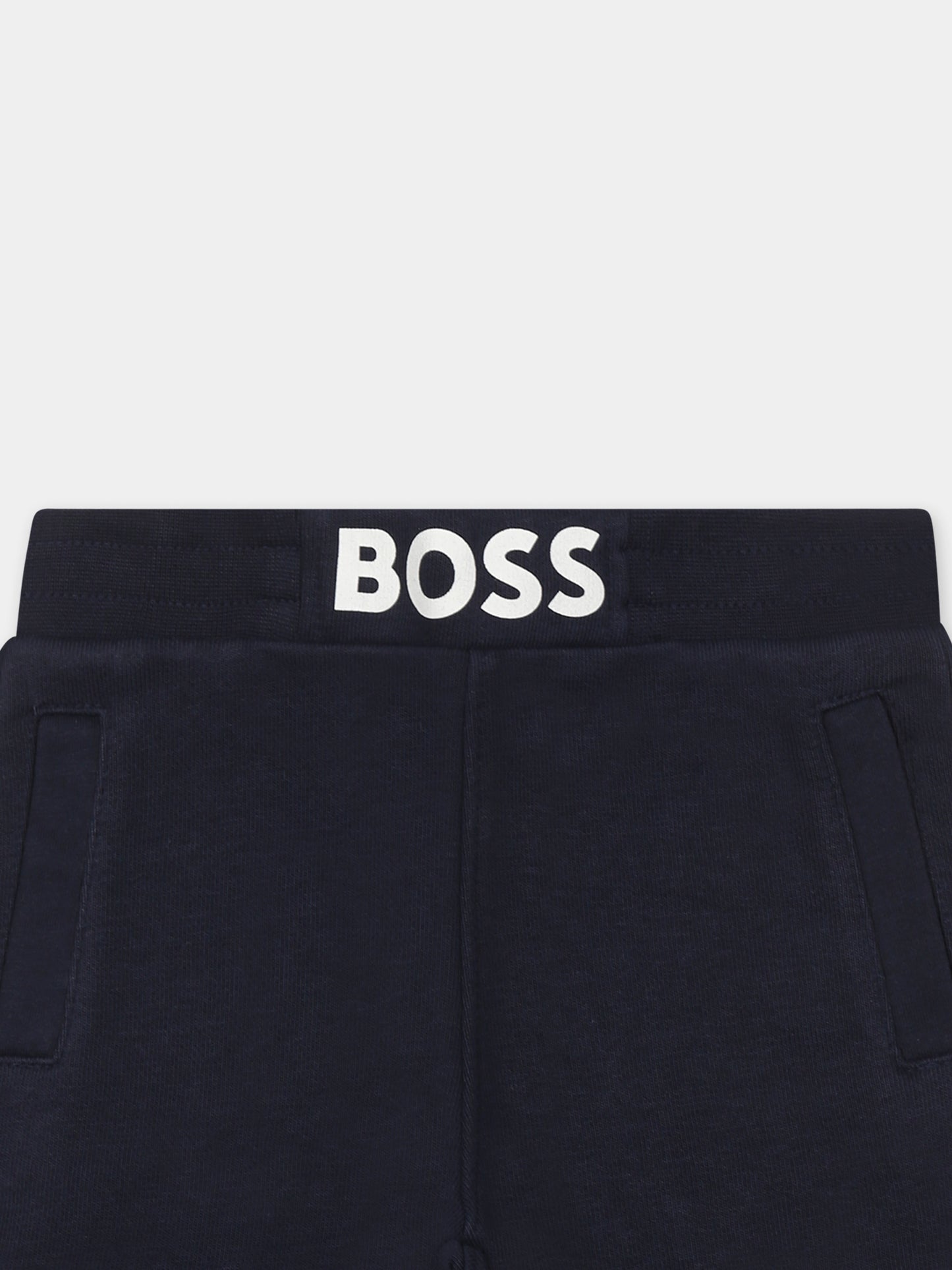 Blue trousers for baby boy with logo