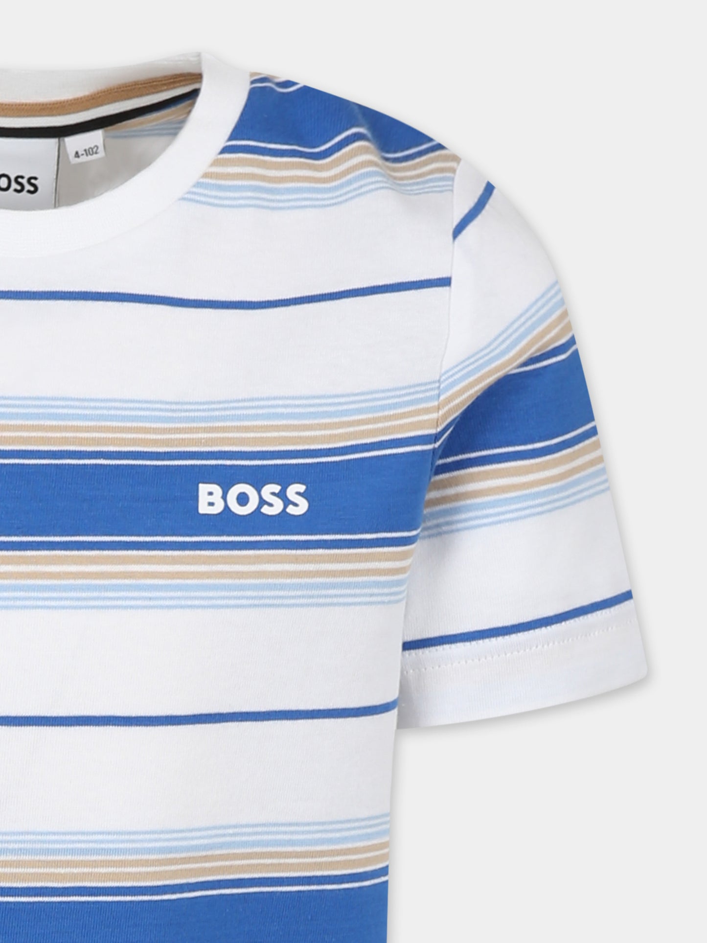 T-shirt bianca per bambino con logo,Boss,J52045 787