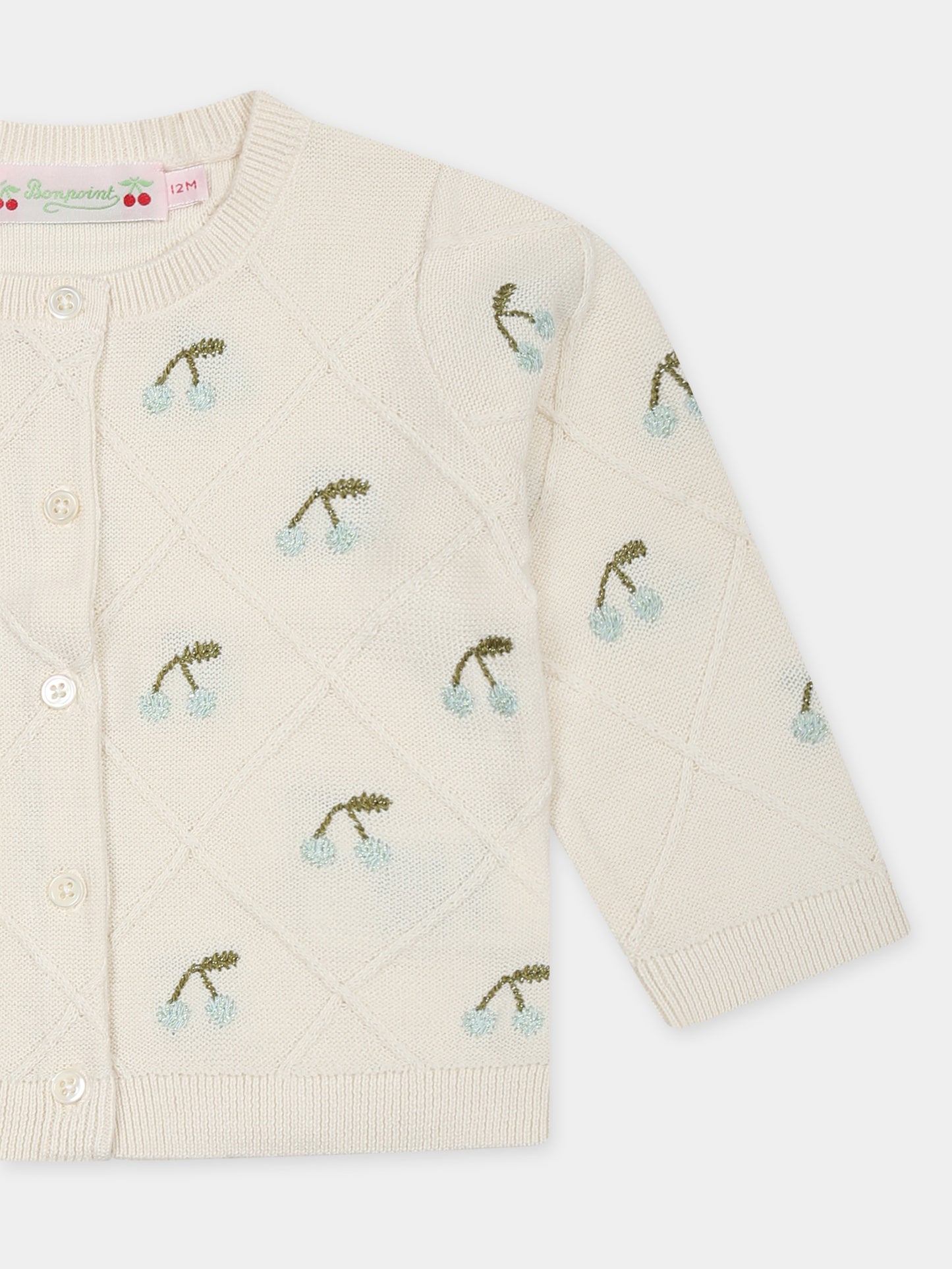 Cardigan avorio per neonata con ciliegie all over,Bonpoint,S05XCAK00009 104