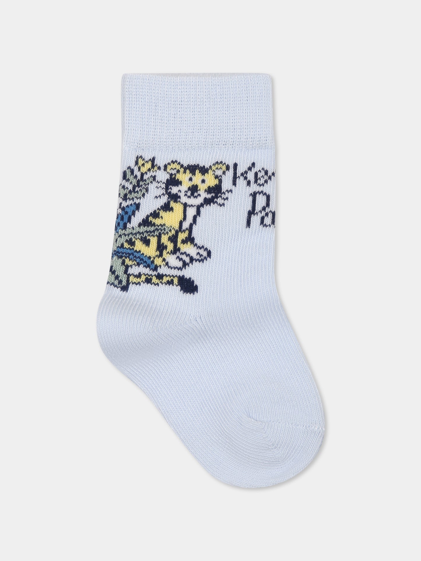 Set calzini celeste per neonato con logo e tigre,Kenzo Kids,K60874 771