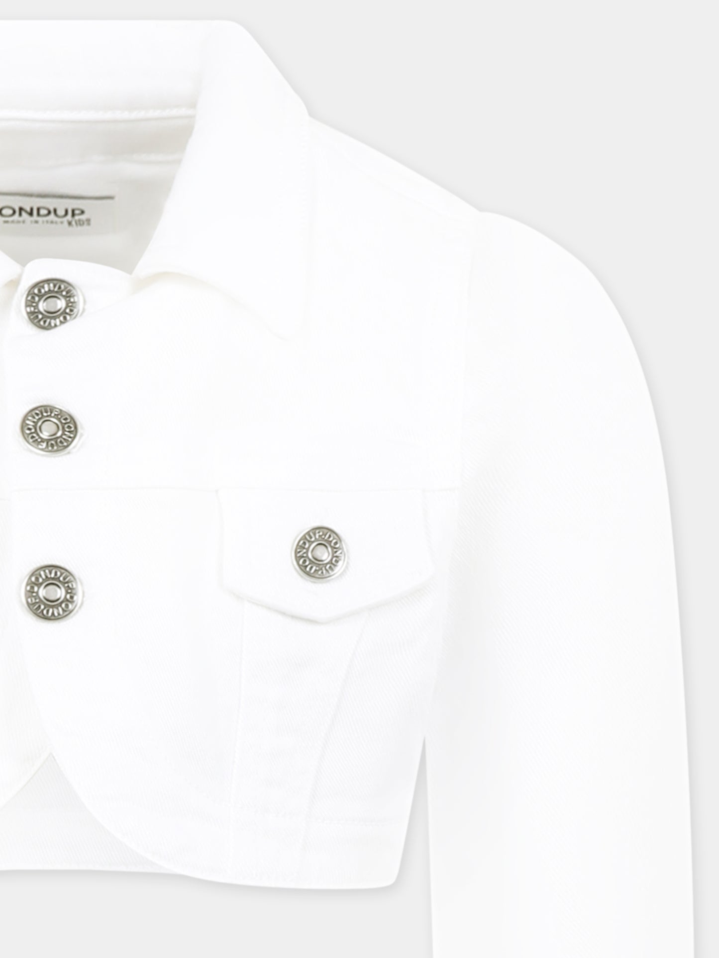 Giubbotto di jeans crop bianco per bambina con logo,Dondup Kids,DFGB014 C DS039 0999