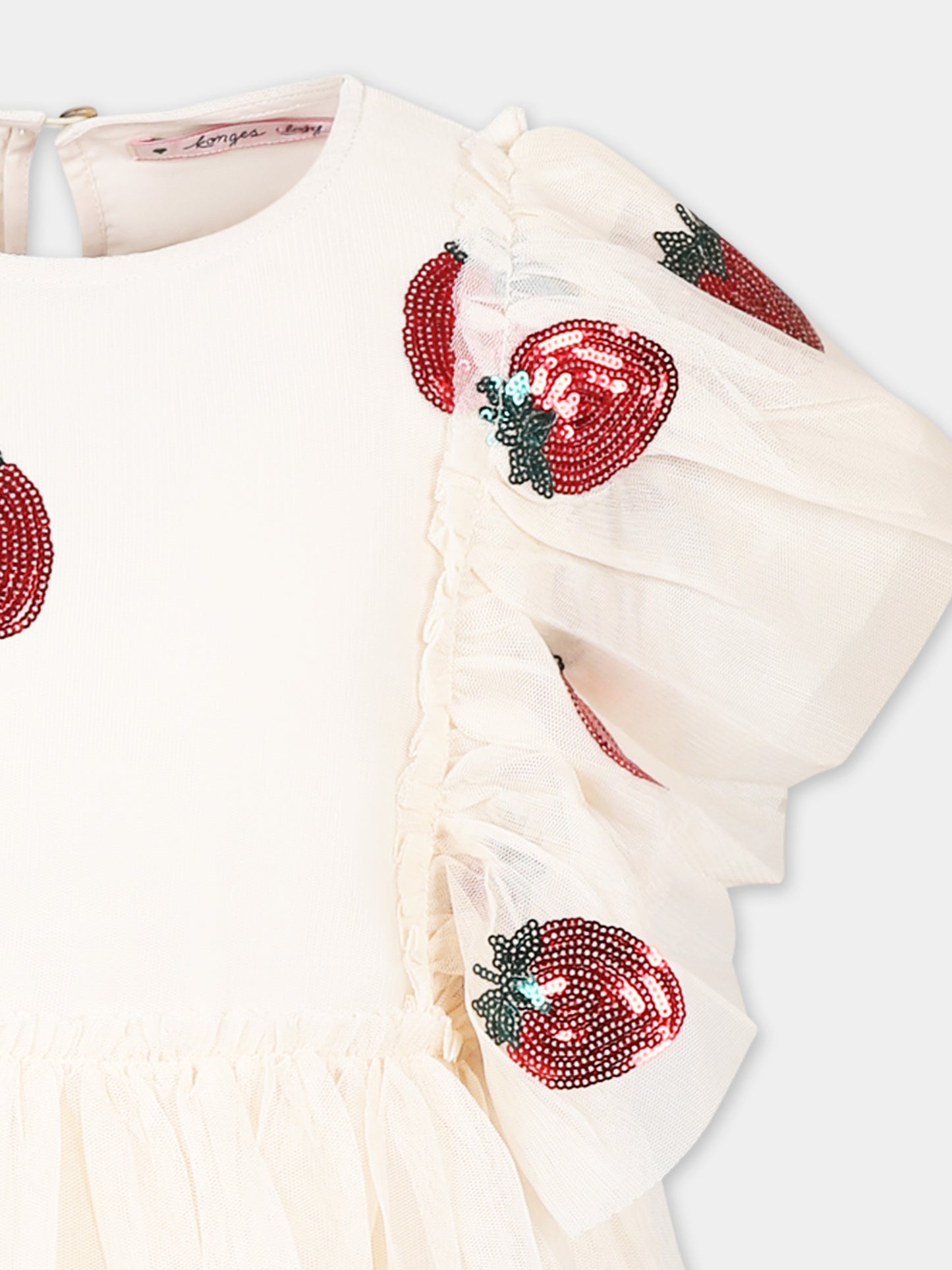 Pink dress for girl with strawberries