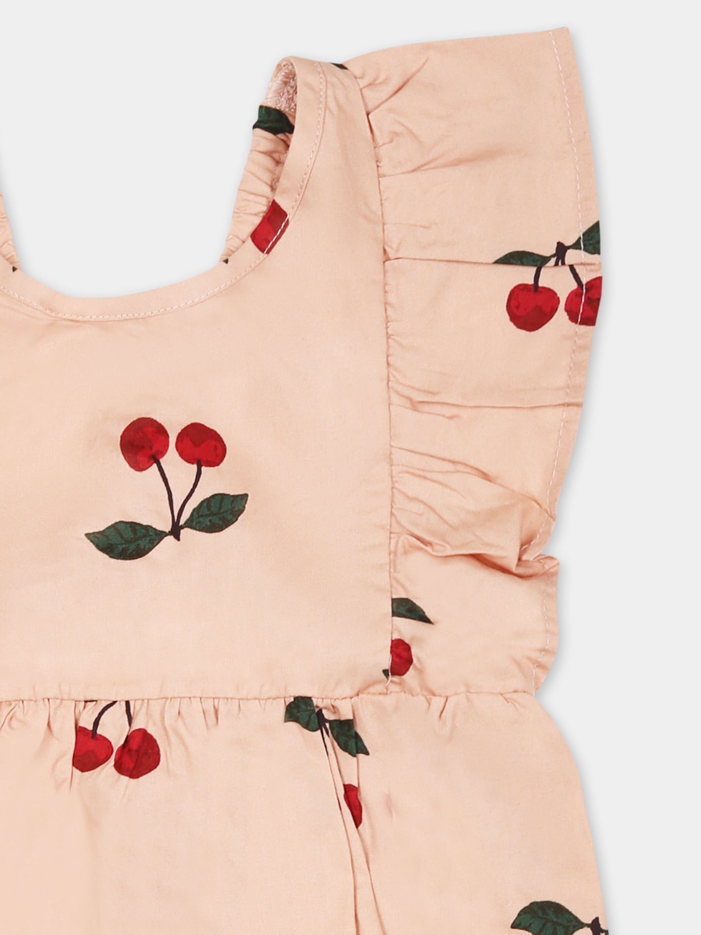 Pink romper for baby girl with cherries