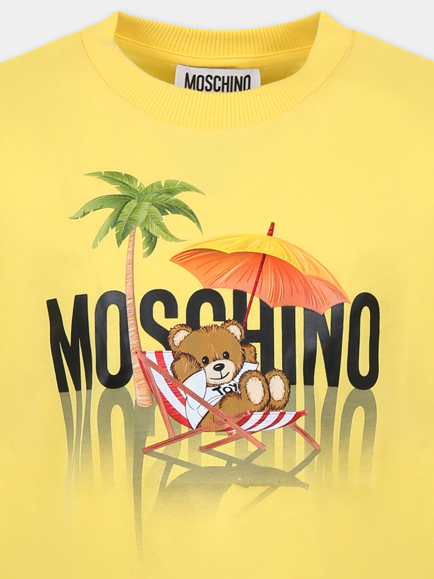 T-shirt giallla per bambino con Teddy Bear e stampa spiaggia,Moschino Kids,H7M04K LAA01 50577