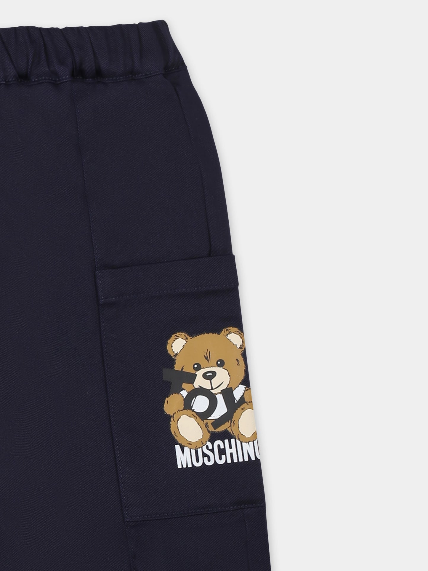 Pantaloni blu per neonato con Teddy Bear,Moschino Kids,MUP05C LPA01 40016