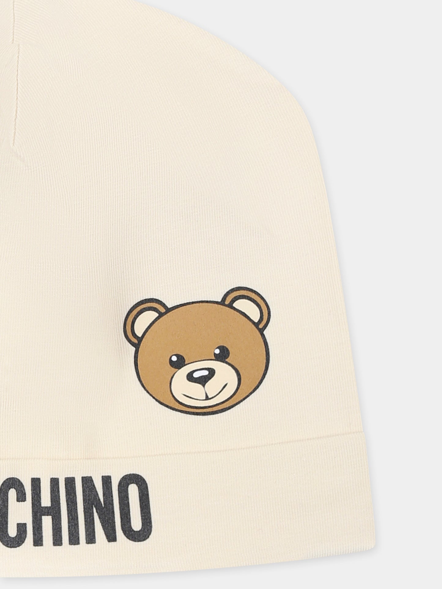 Berretto beige per neonati con Teddy Bear e logo,Moschino Kids,MUX05A LBA00 20404