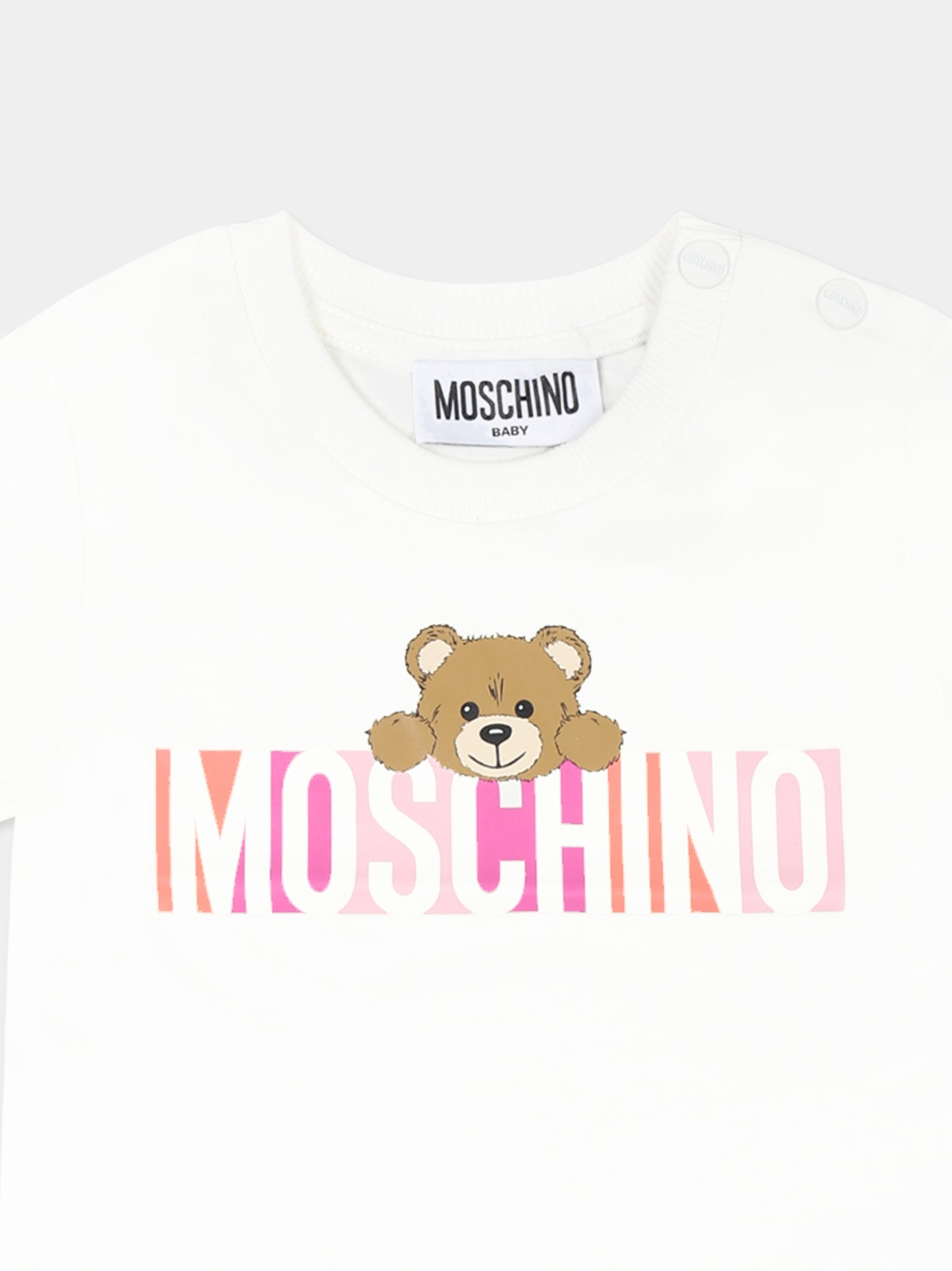 Completo bianco per neonata con Teddy Bear e logo,Moschino Kids,MVG00M LAA02 10063