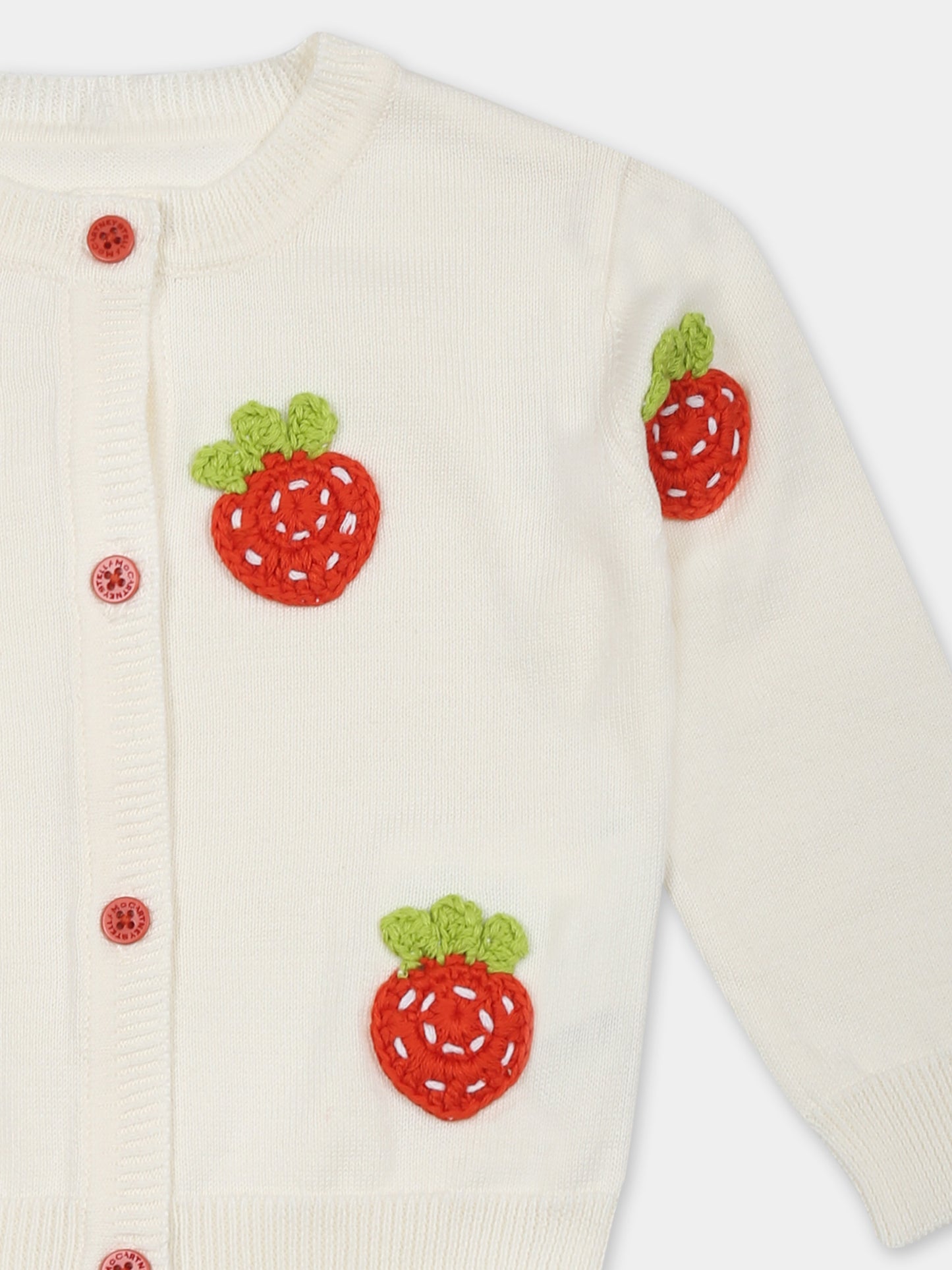 Cardigan avorio per neonata con fragole,Stella Mccartney Kids,TW9010 Z2922 101