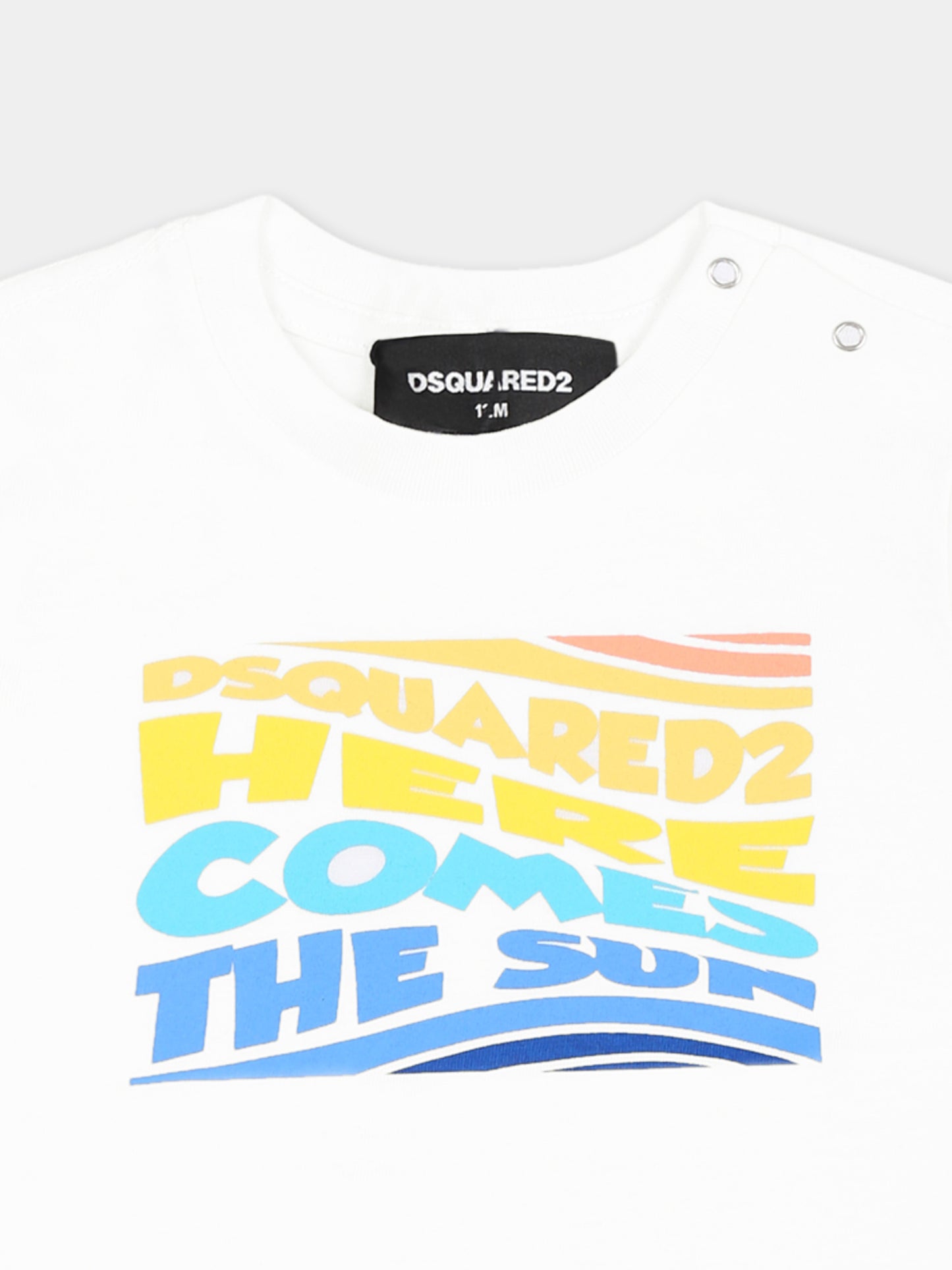 White T-shirt for baby boy with multicolor logo