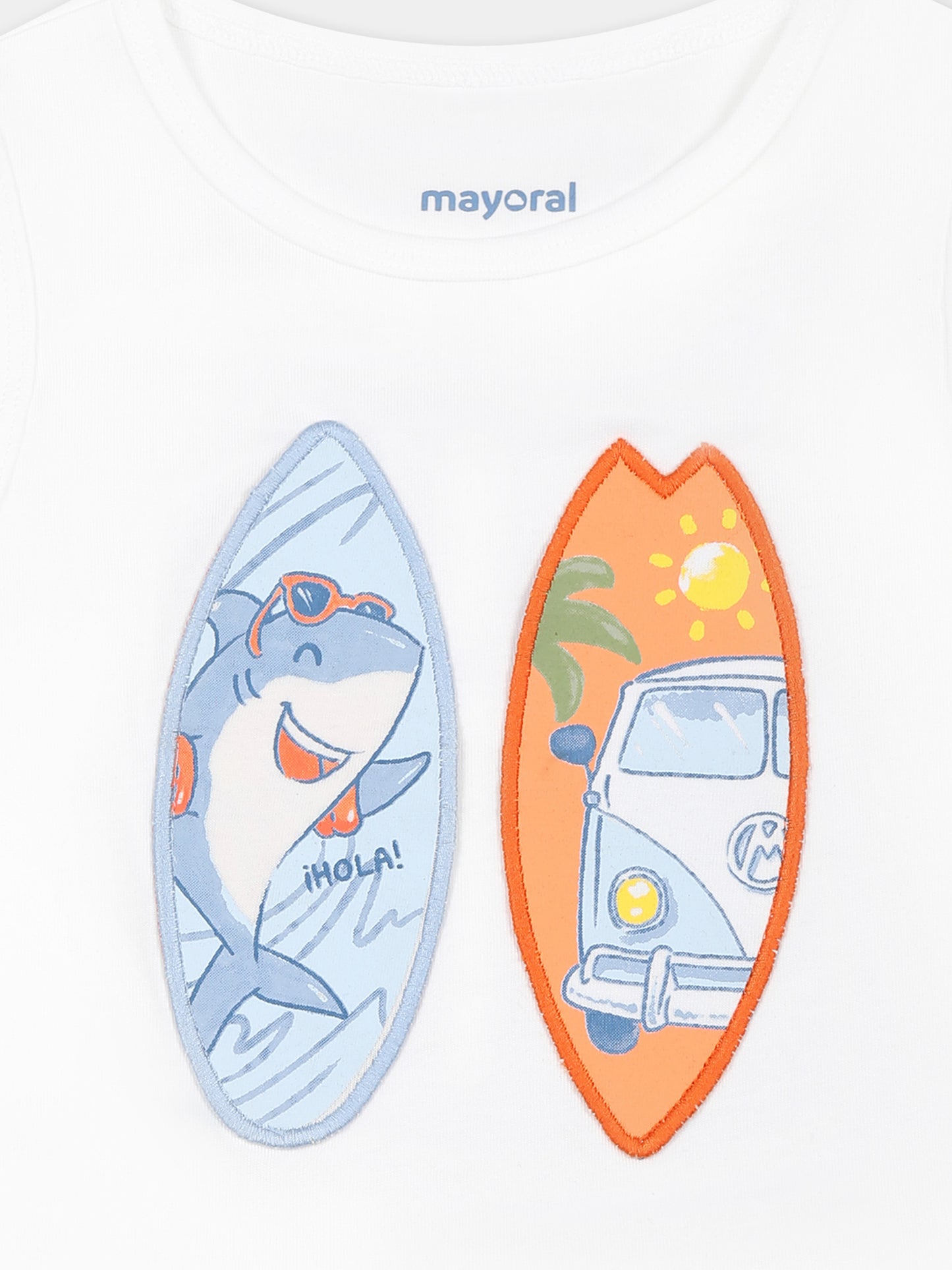 Canotta bianca per neonato con stampa squalo e patch,Mayoral,1069 068