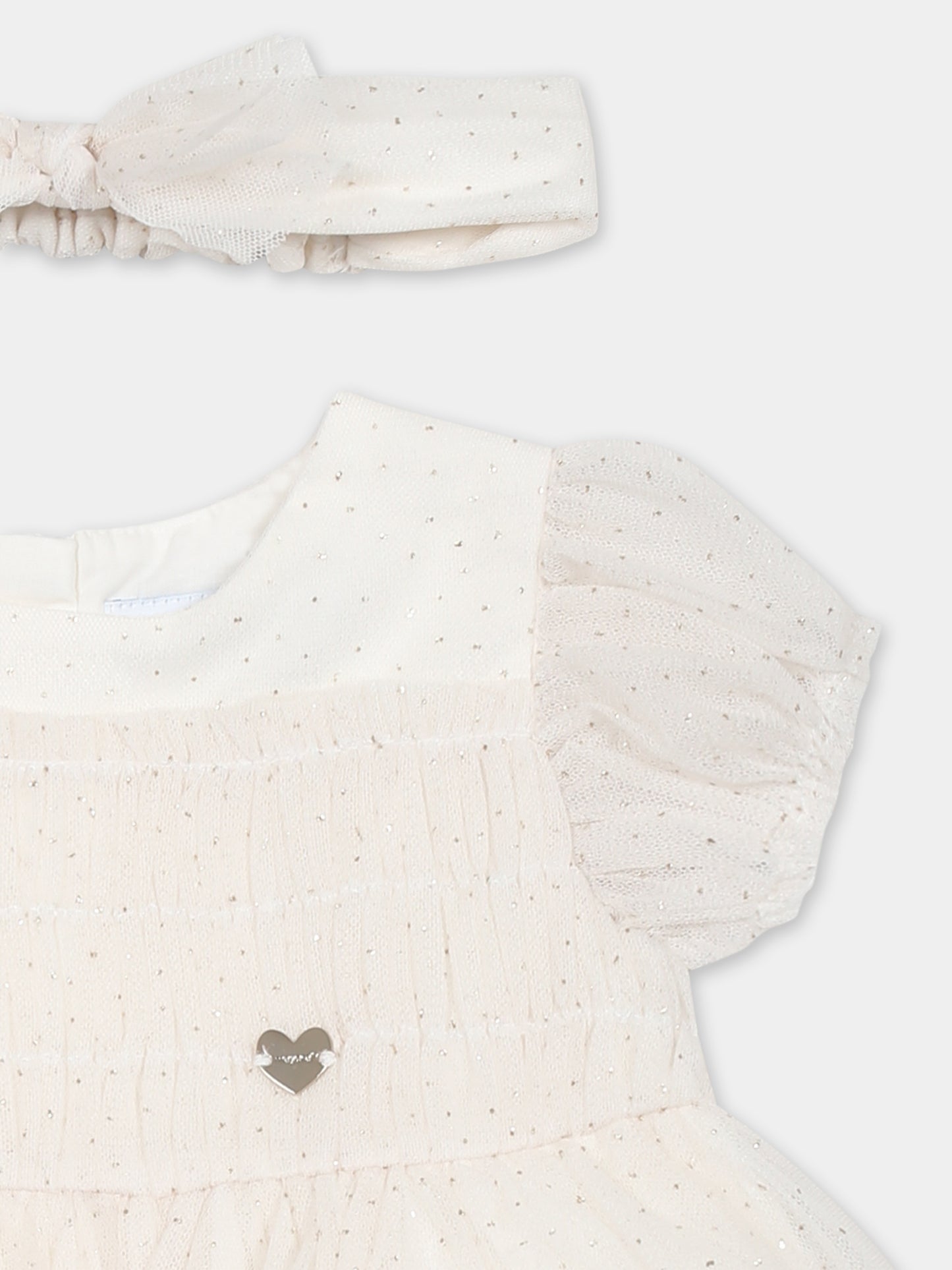 Vestito avorio per neonata con dettagli dorati e patch,Mayoral,1902 019