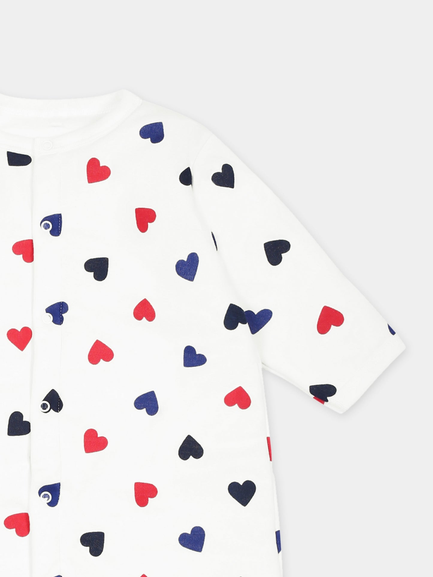 Tutina bianca per neonati con cuori all over,Petit Bateau,A0BKG MARSHMALLOW/MULTICO 01