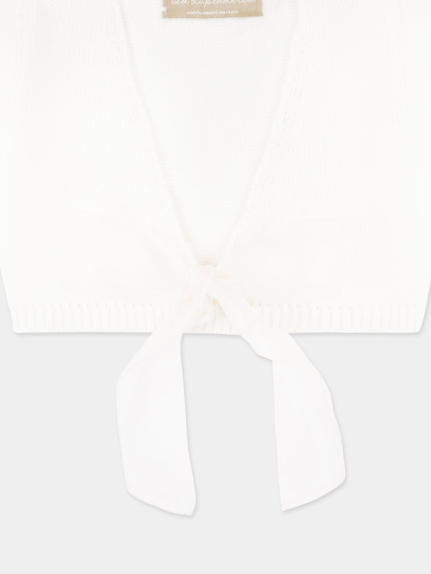Cardigan avorio per neonata con fiocco,La Stupenderia,SCSC52802 O23