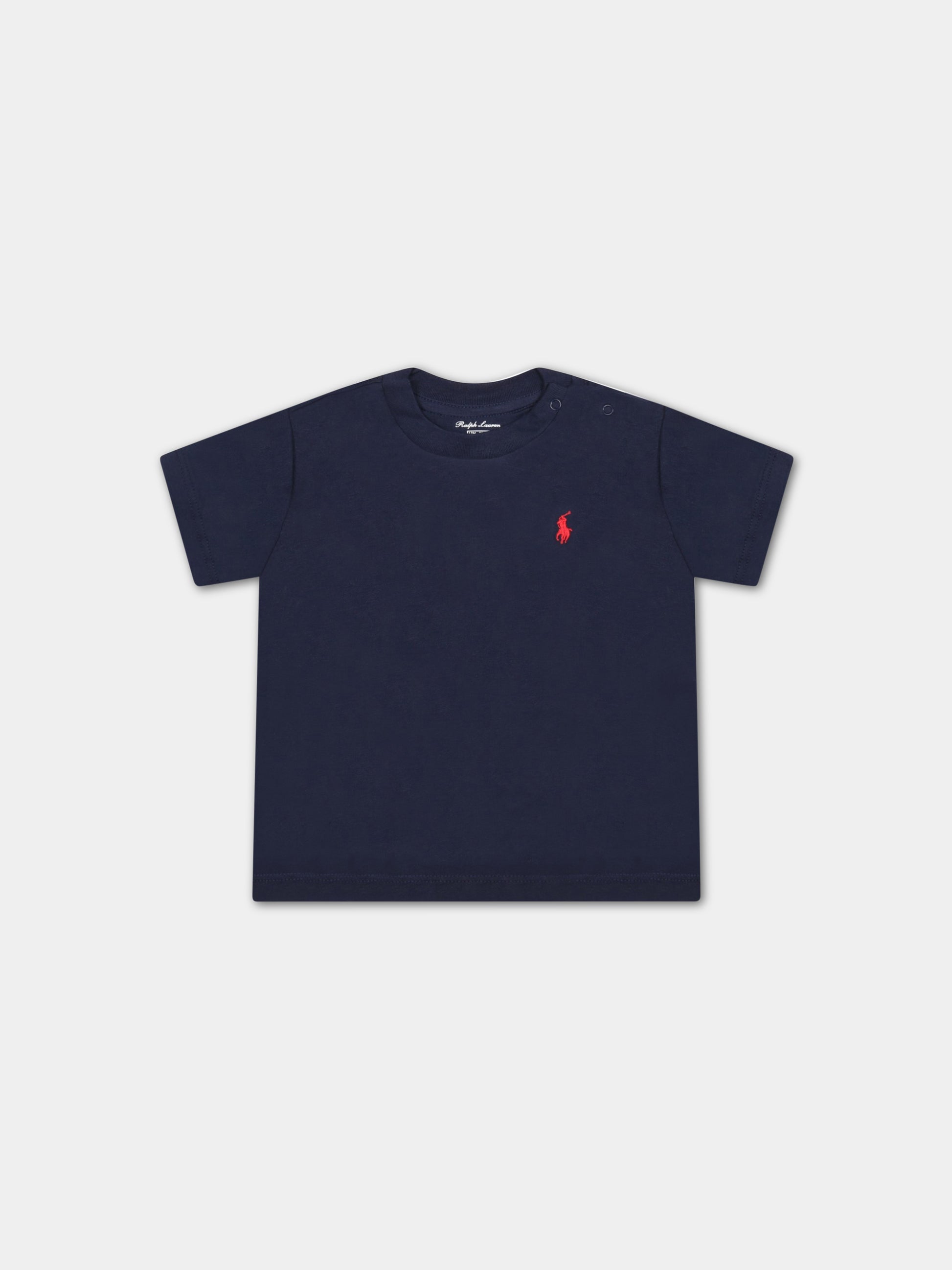 T-shirt blu per neonato con iconico cavallino,Ralph Lauren Kids,832904035-