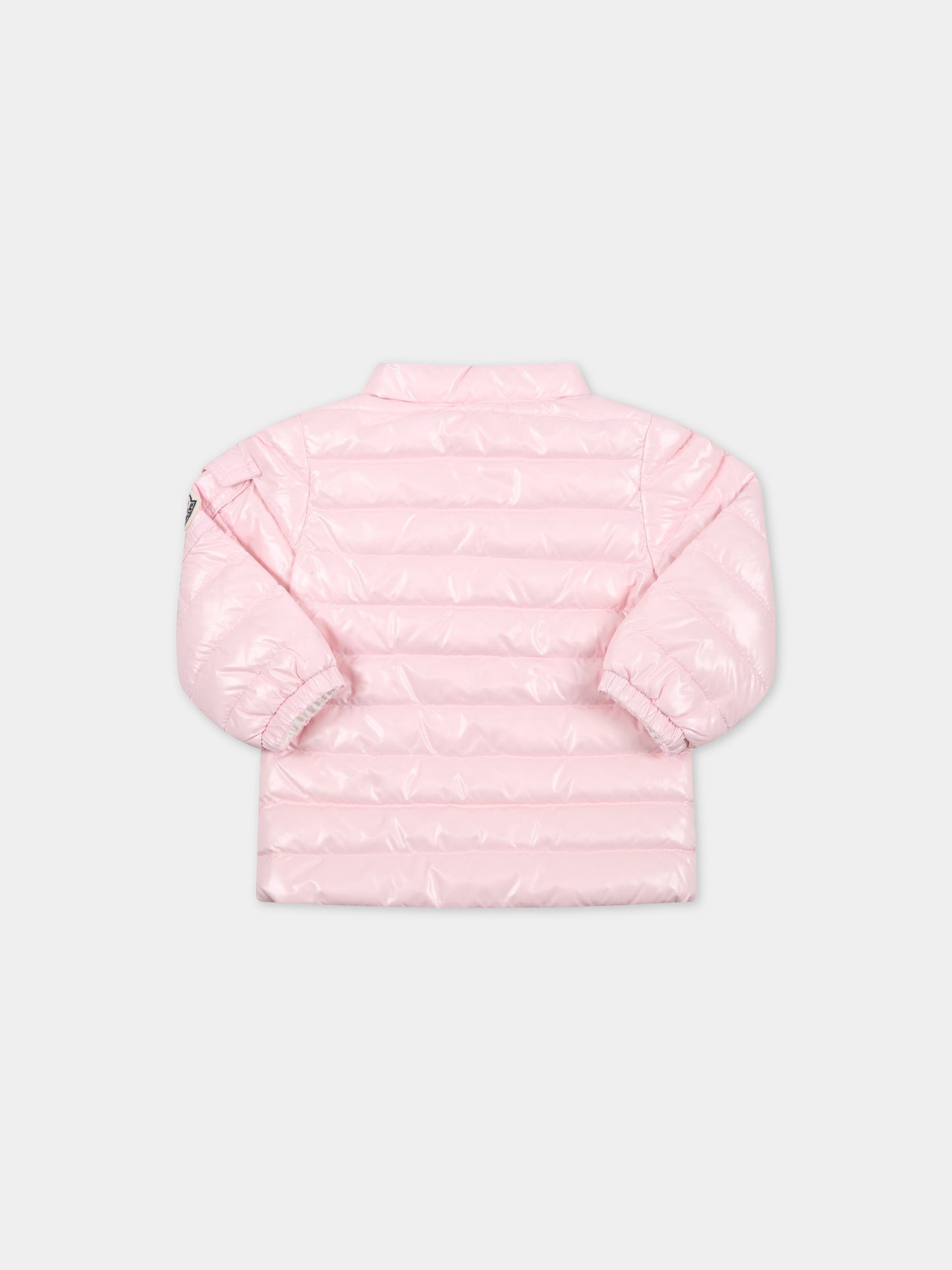 Piumino Paulas rosa per neonata con patch logato,Moncler Kids,951 1A00008 68950 506
