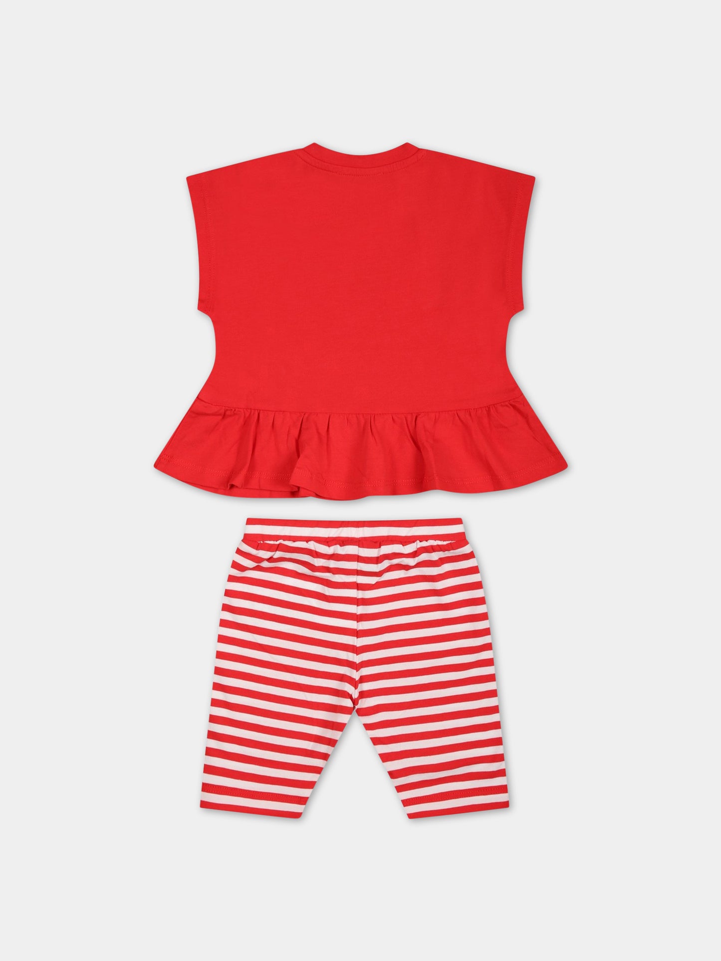 Completo rosso per neonata con Teddy Bear e logo,Moschino Kids,MDG00R LBE05 84615